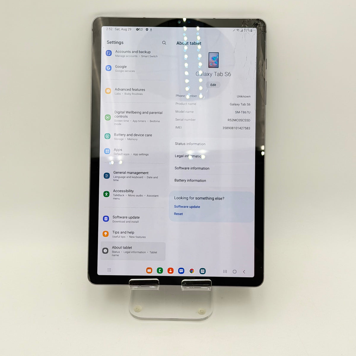 Samsung Galaxy Tab S6 5G SM-T866 10.5" Tablet - Broken Screen Cracked
