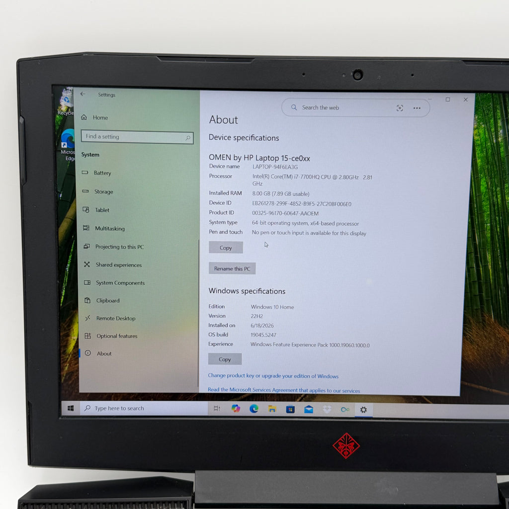 HP OMEN 15-ce015dx 15" Laptop Core i7-7700HQ 8GB RAM 128GB SSD Charger