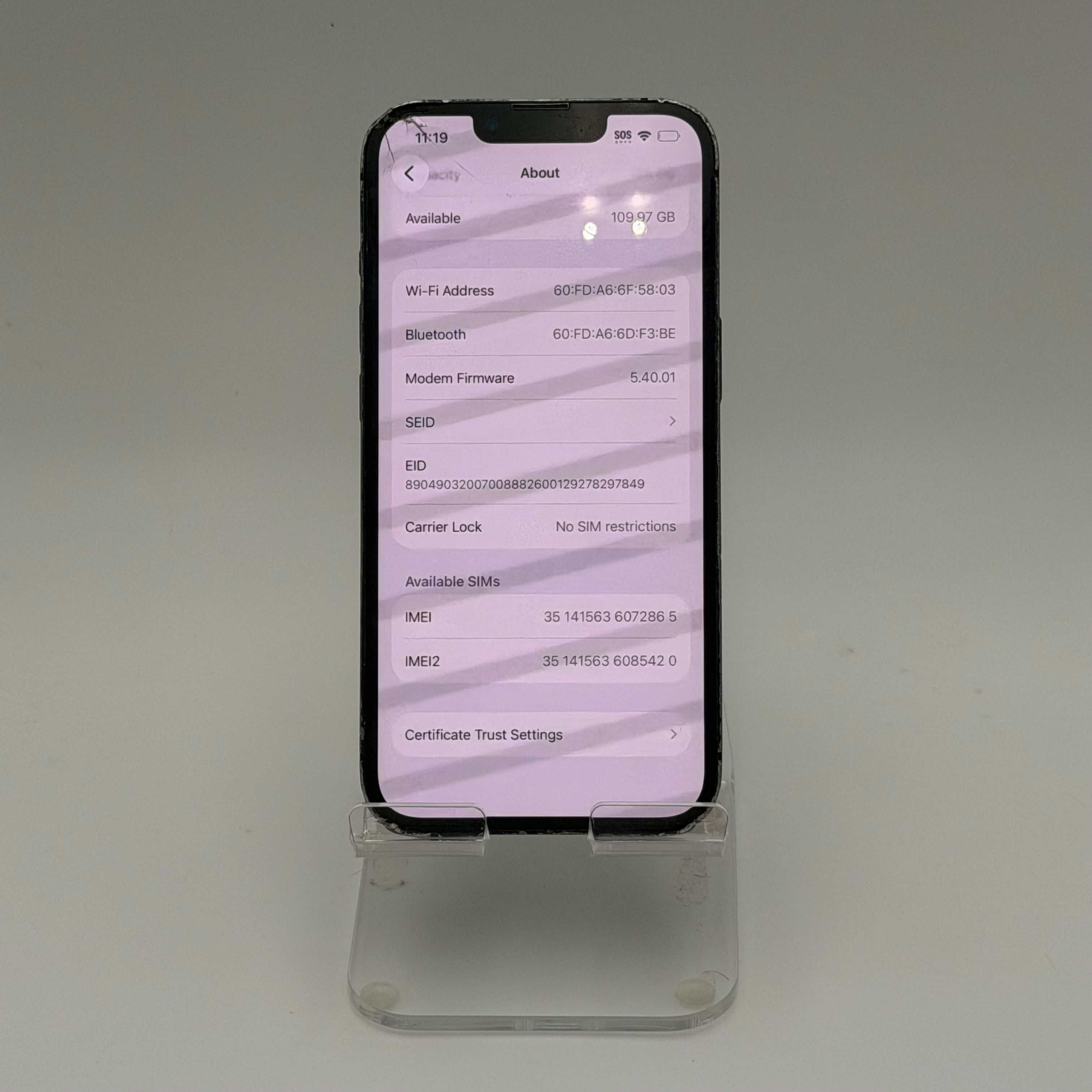 Broken Unlocked Apple iPhone 13 64GB Black - Cracked Back- 76%battery health