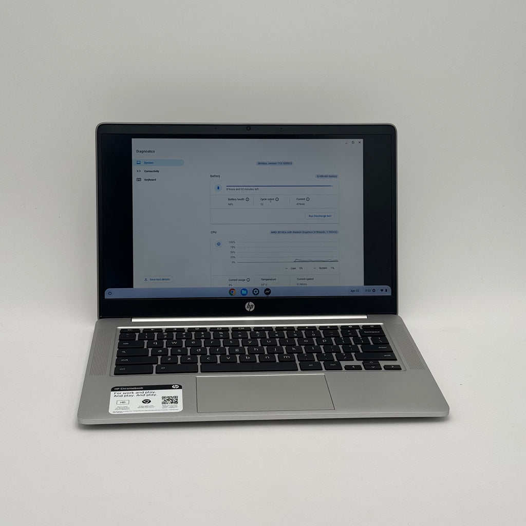 HP Chromebook 14" Silver, 14a-nb0013dx, AMD 3015Ce with Radeon Graphics, 4GB RAM, 32GB, Pre-Owned