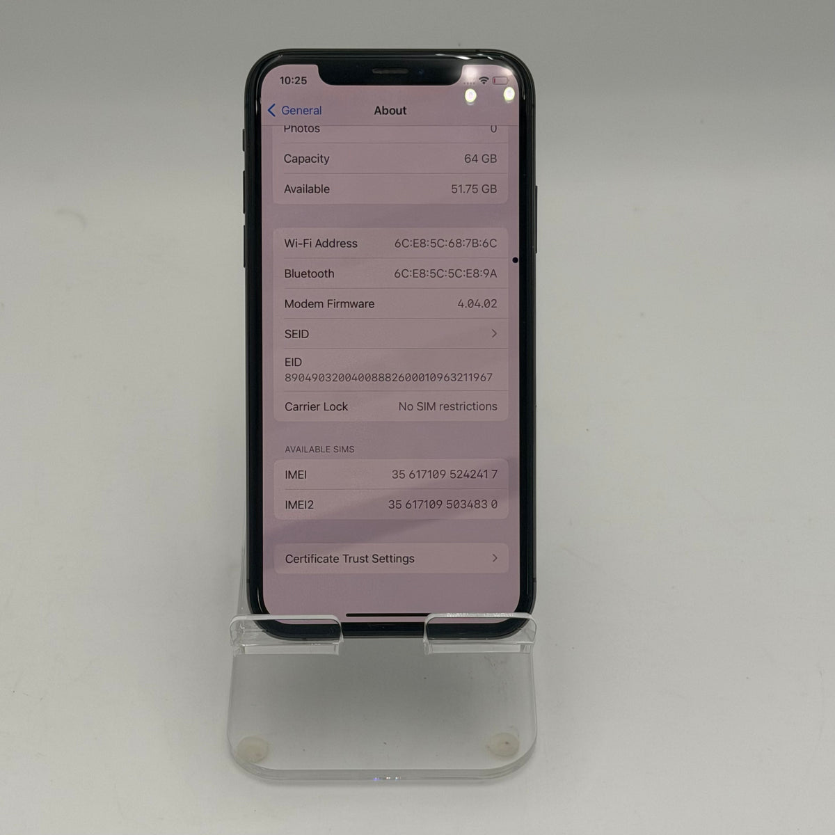 Broken Unlocked Apple iPhone XS 64GB  Black 81% BH - Bad Face ID