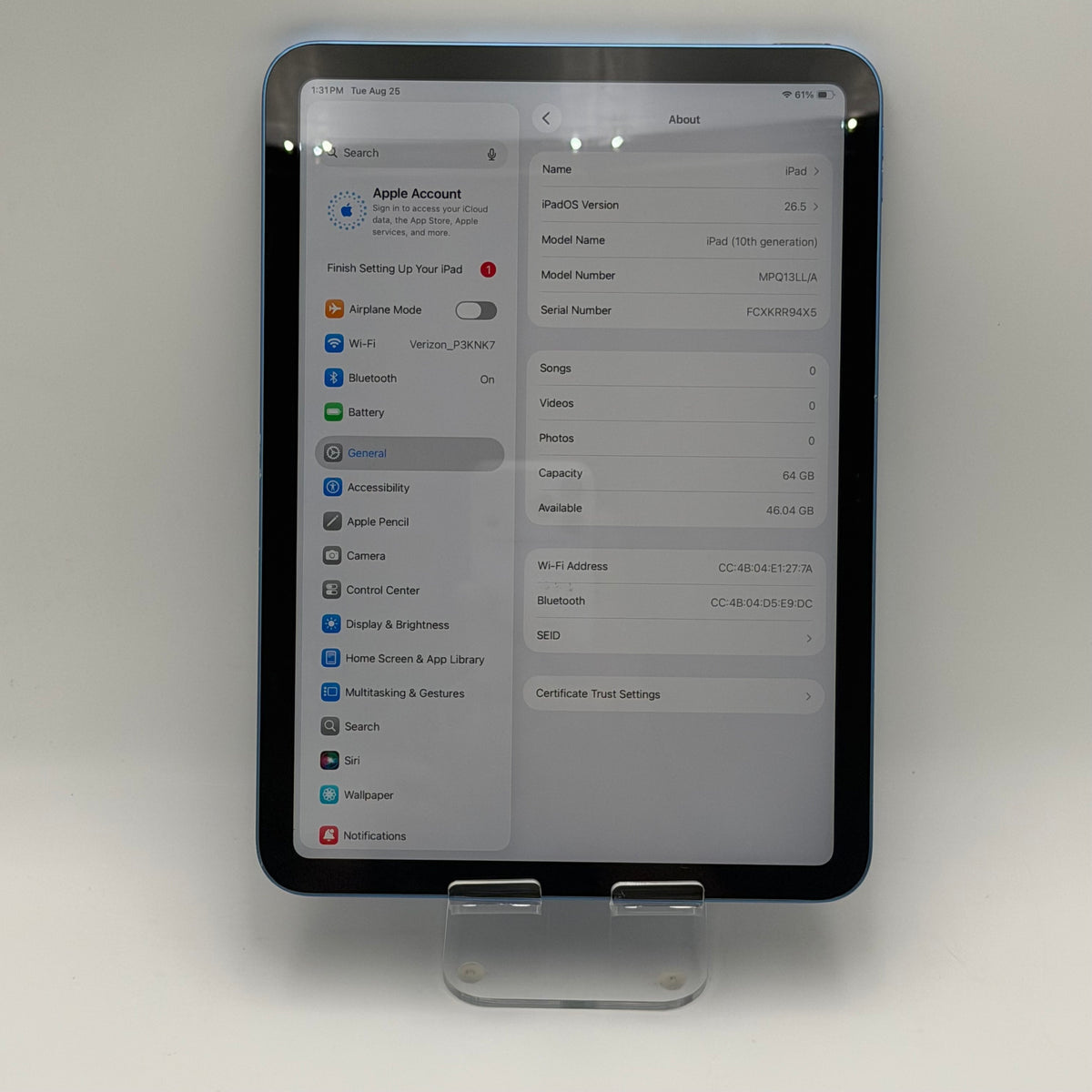 Apple iPad (11th Gen) A16 (2025) 11-inch Blue Wi-Fi Tablet