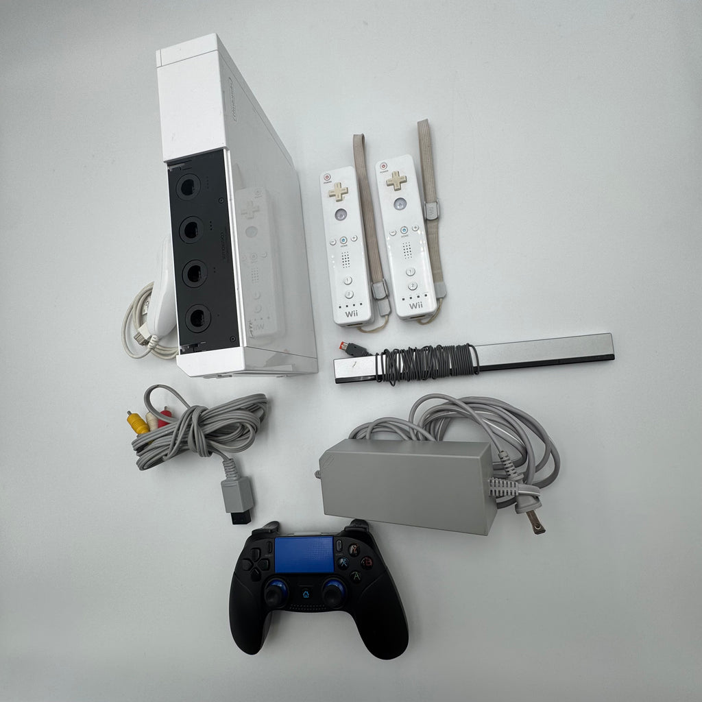 Nintendo Wii RVL-001 (2006) Console Bundle w/ Remotes, Nun chucks, Sensor Bar, and Power Cables + FREE Wireless Controller - Tested/Working