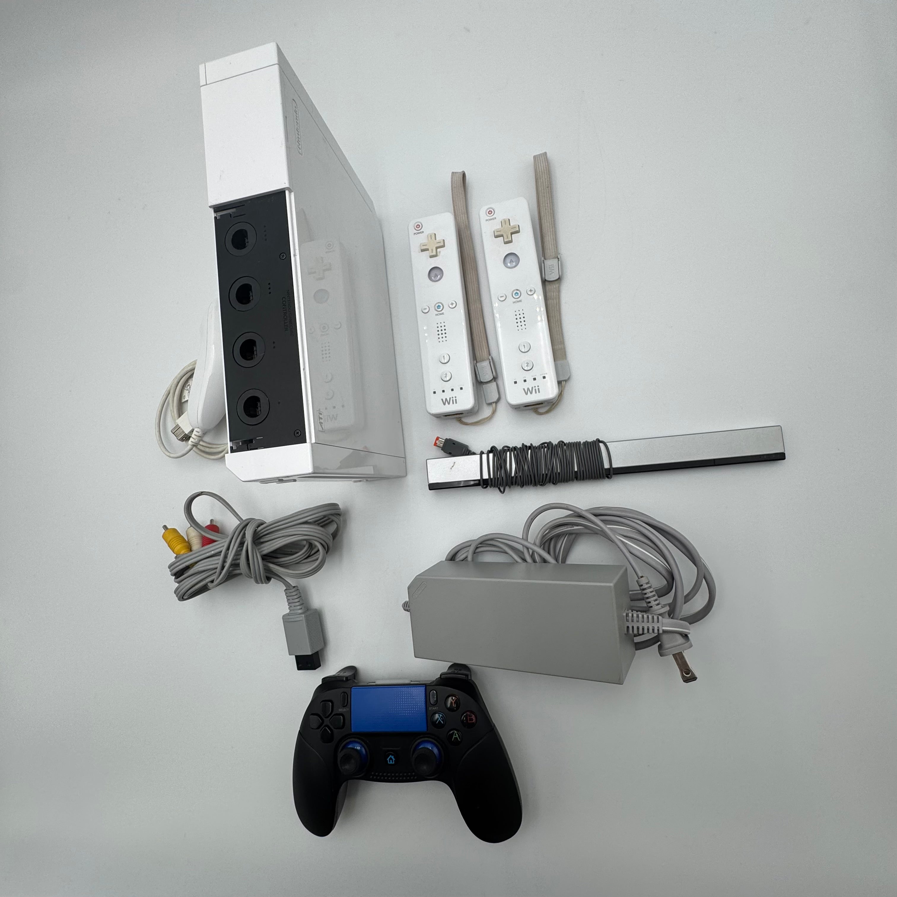 Nintendo Wii RVL-001 (2006) Console Bundle w/ Remotes, Nun chucks, Sensor Bar, and Power Cables + FREE Wireless Controller - Tested/Working
