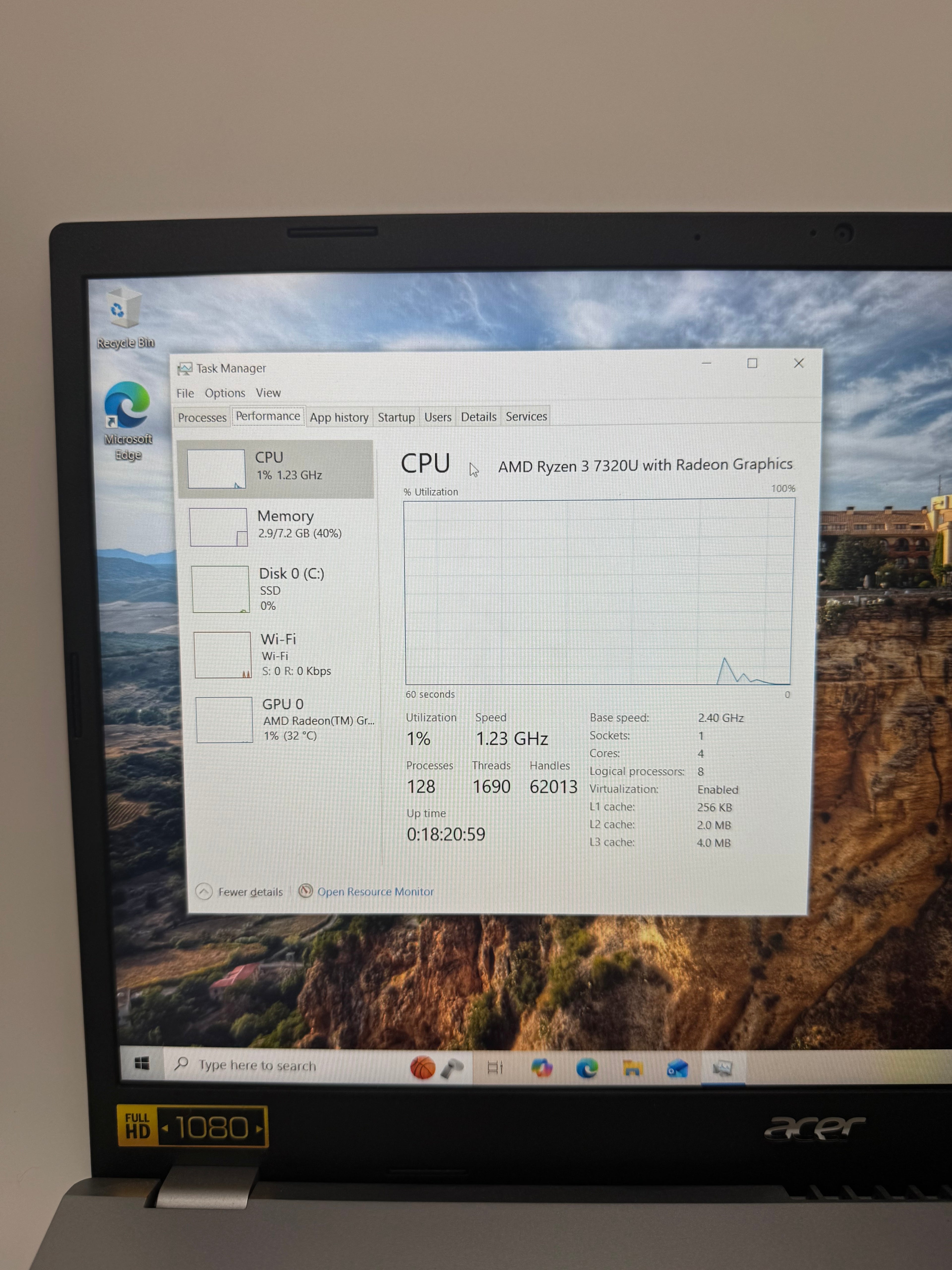 Acer Aspire 3 15 N23C3 Laptop AMD Ryzen 3 8GB 128GB 14-Inch Silver Used