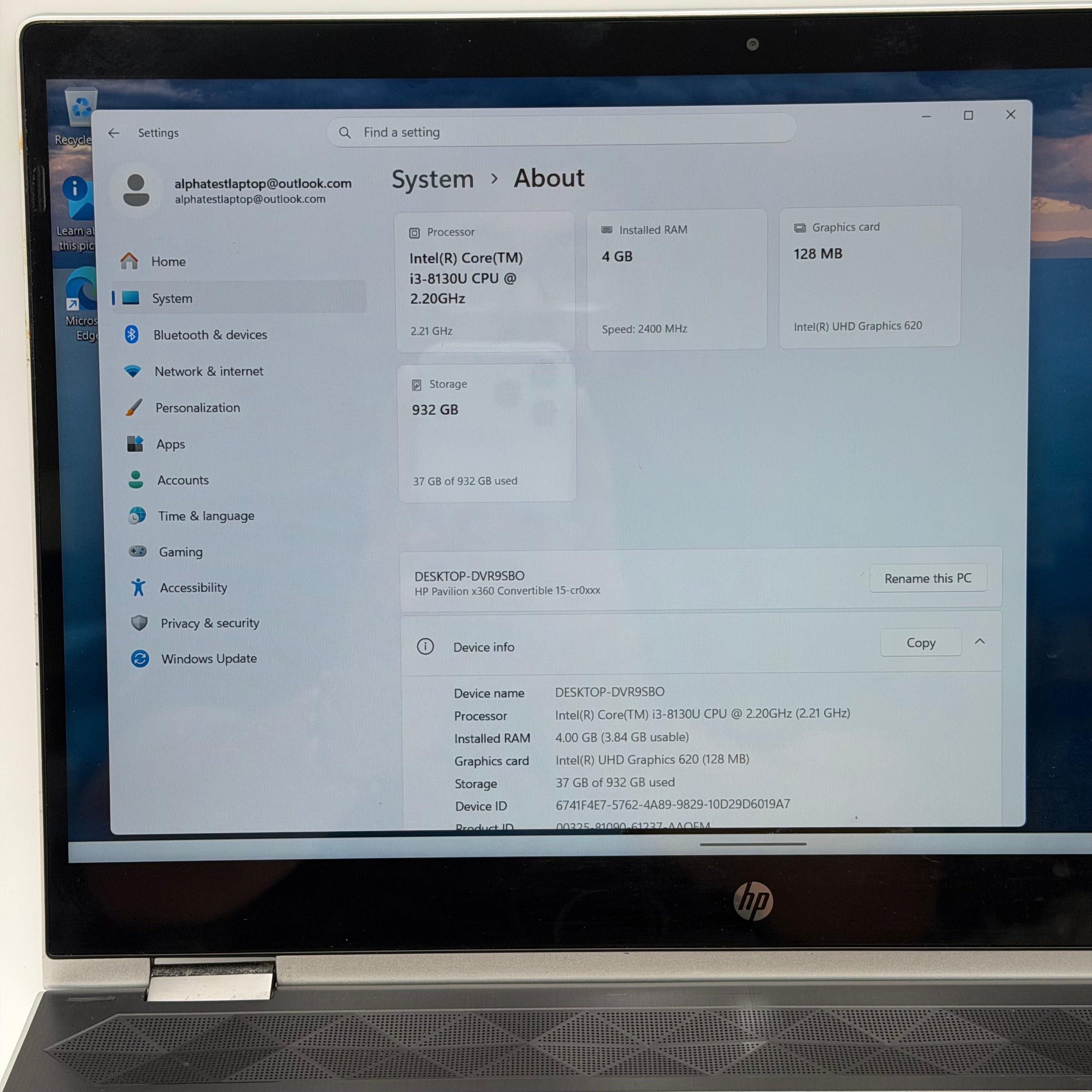 HP 15-cr0037wm Pavilion x360 15" Core i3 8GB RAM 128GB SSD - Read