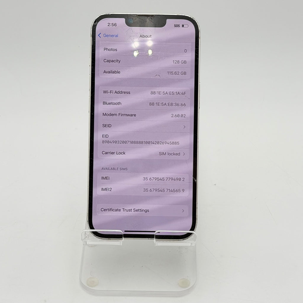 T mobile Broken Apple iPhone 14 128GB - White - Cracked Screen - Cracked Back - 85% BH