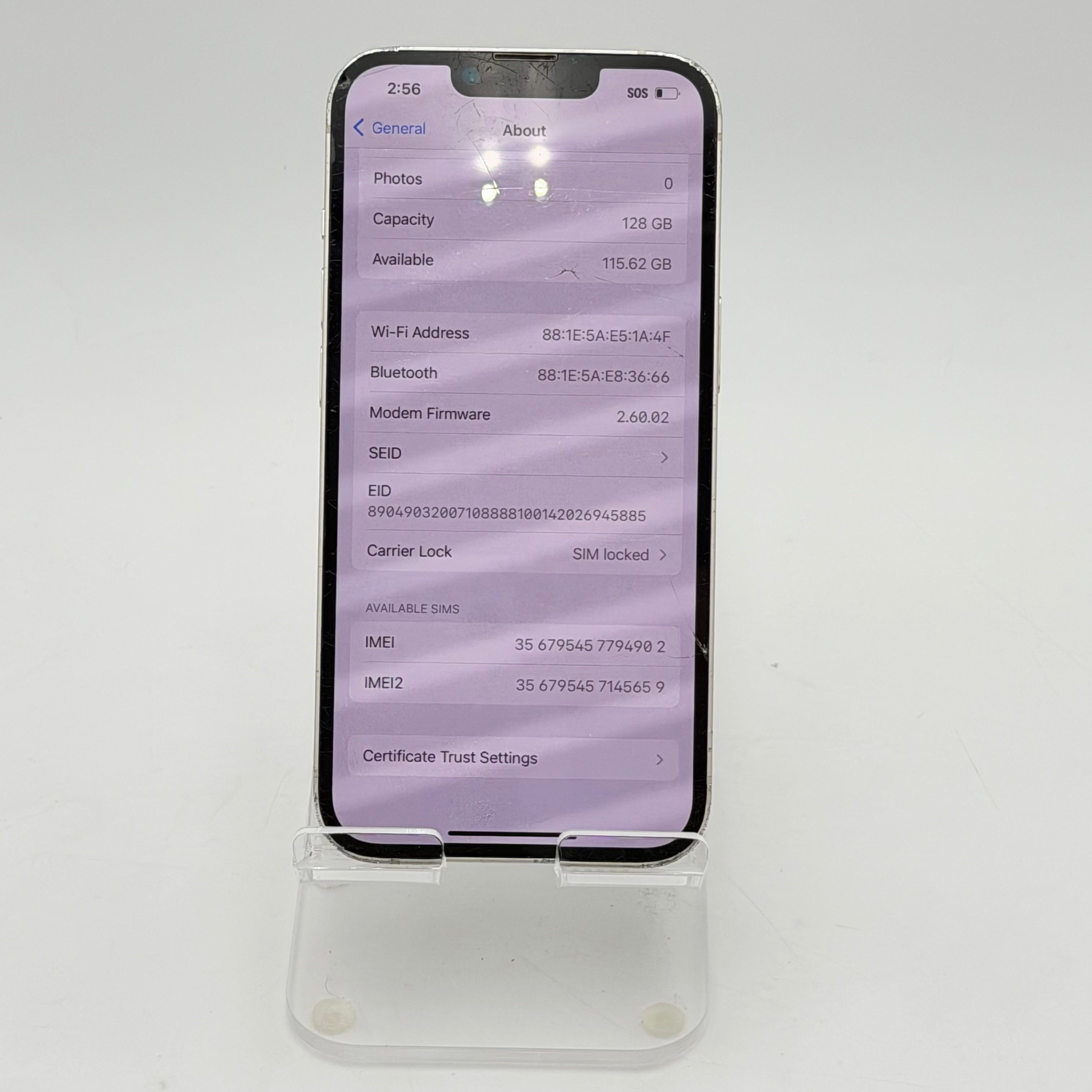 T mobile Broken Apple iPhone 14 128GB - White - Cracked Screen - Cracked Back - 85% BH