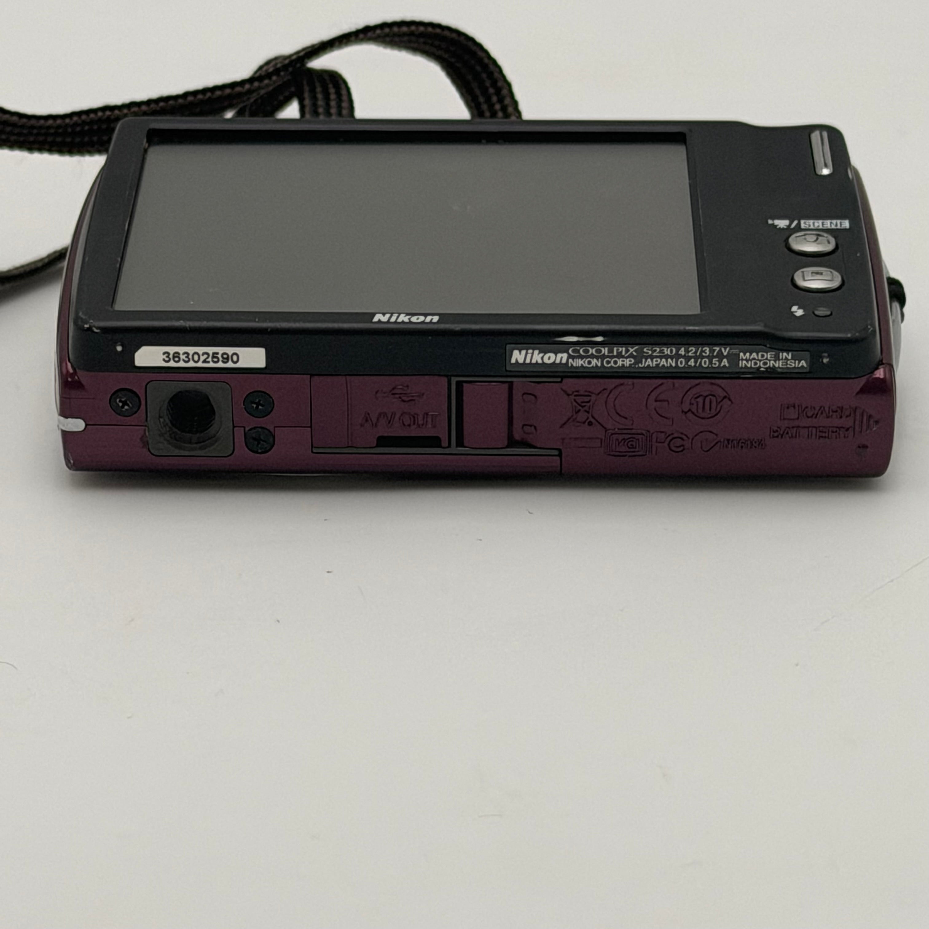Nikon COOLPIX S230 10.0MP Compact Digital Touchscreen Camera Plum Untested No Charger