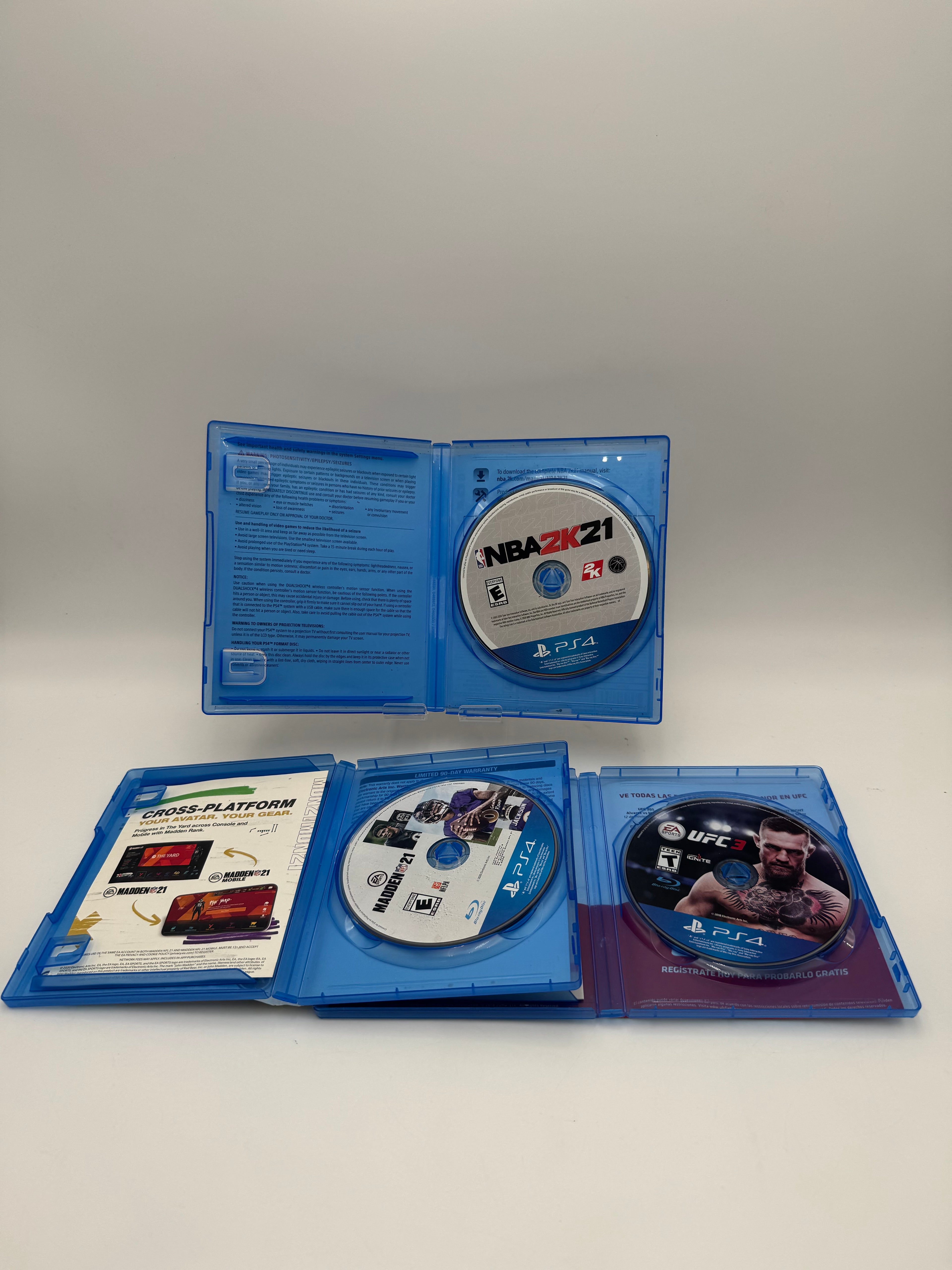 PS4 Madden NFL 21 w/ UFC 3 & NBA 2K21 - Used B - Tested Works