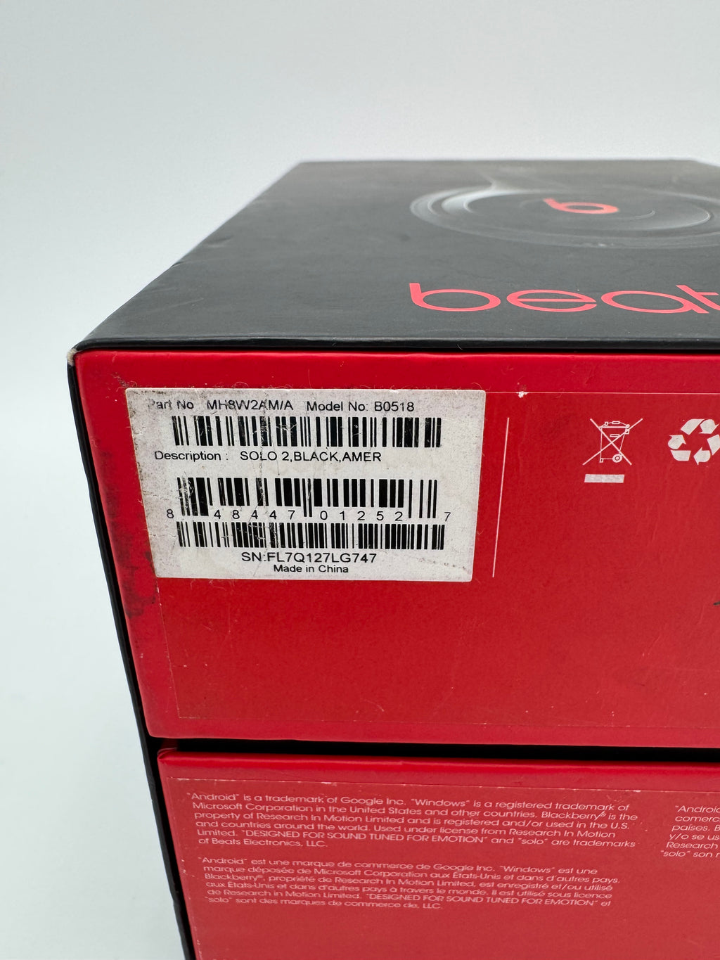 Beats Solo 2 Black Headphones - For Parts - Serial FL7Q127LG747