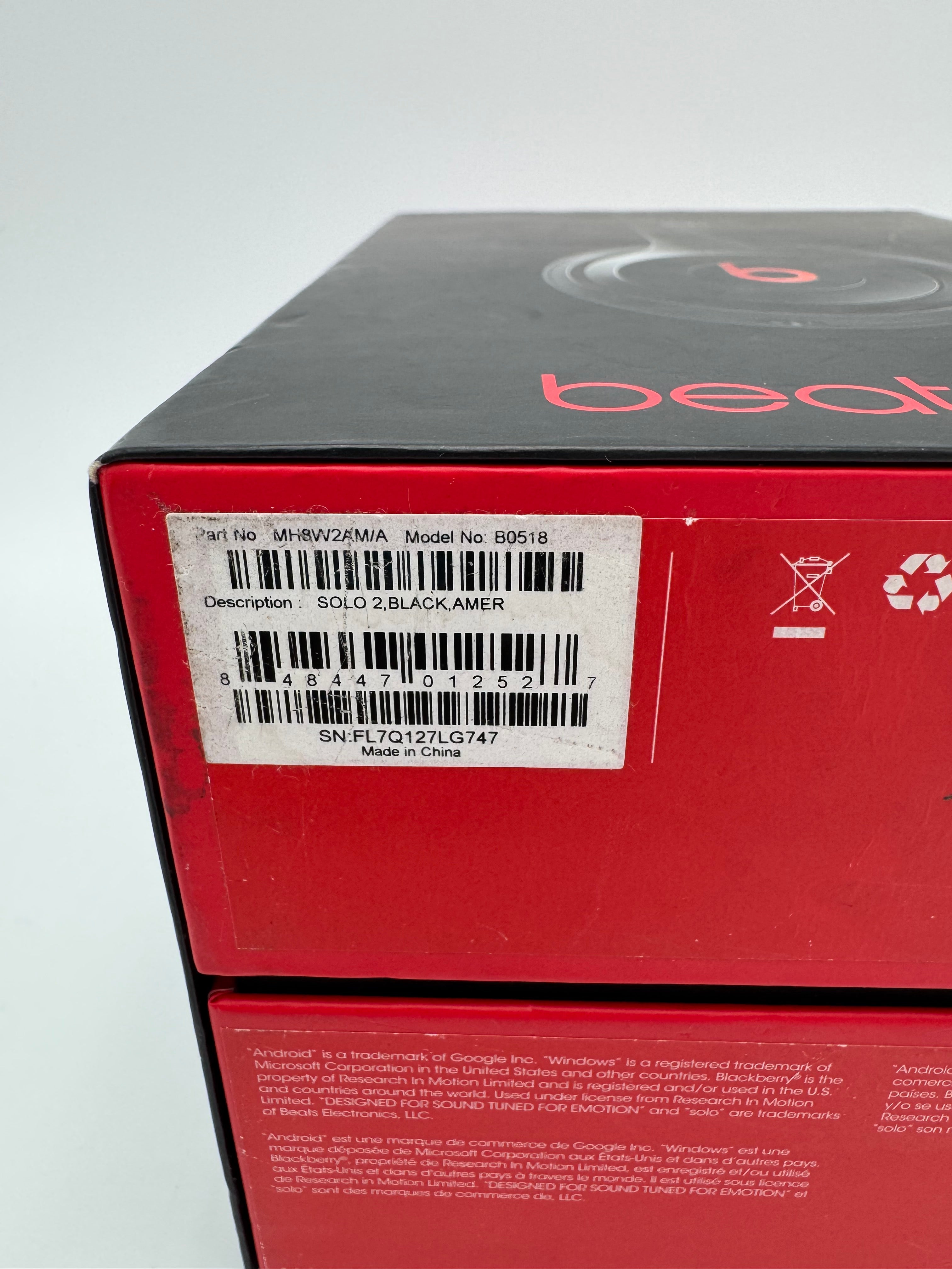 Beats Solo 2 Black Headphones - For Parts - Serial FL7Q127LG747