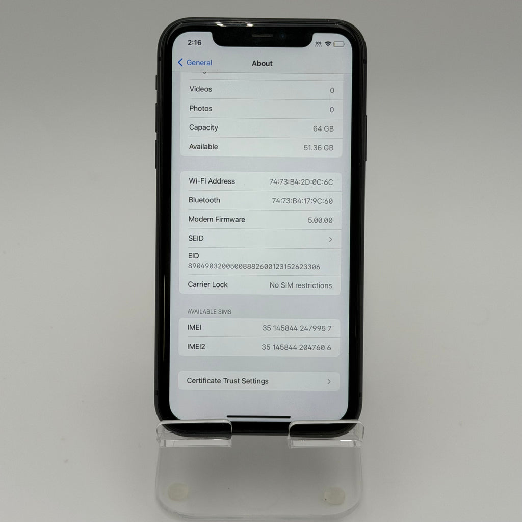 Broken Unlocked Apple iPhone 11 - 64GB - Bad Battery 75%