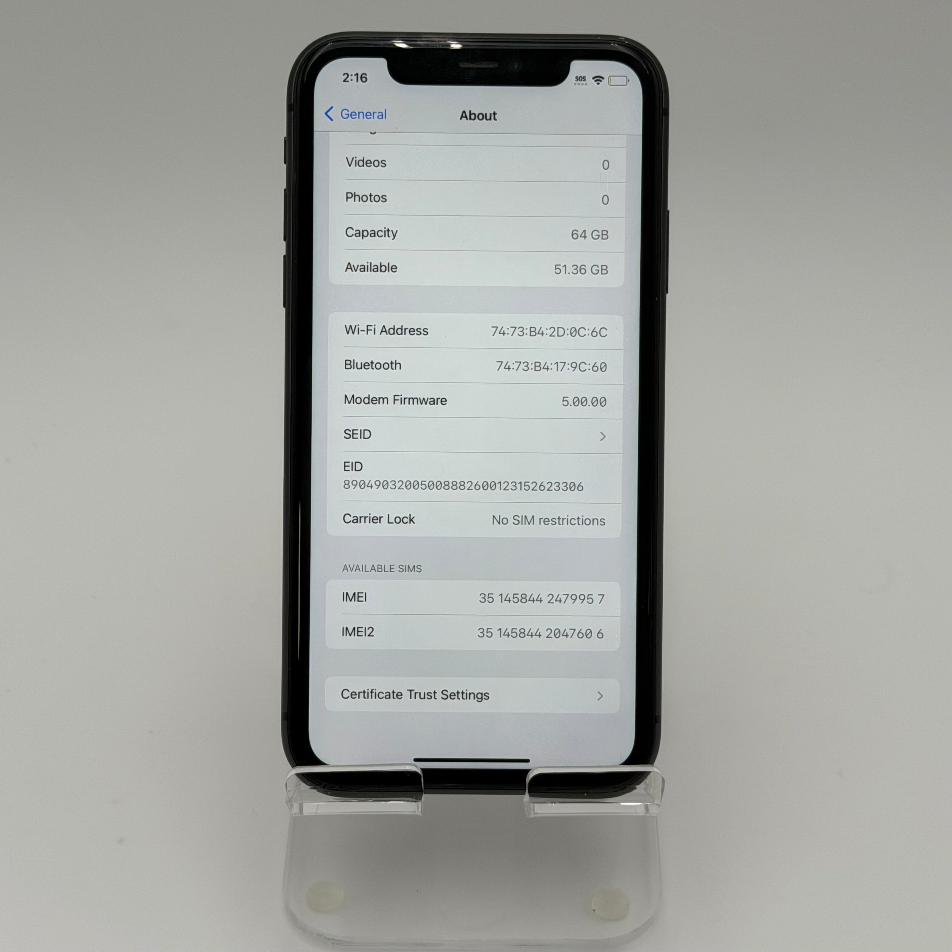 Broken Unlocked Apple iPhone 11 - 64GB - Bad Battery 75%