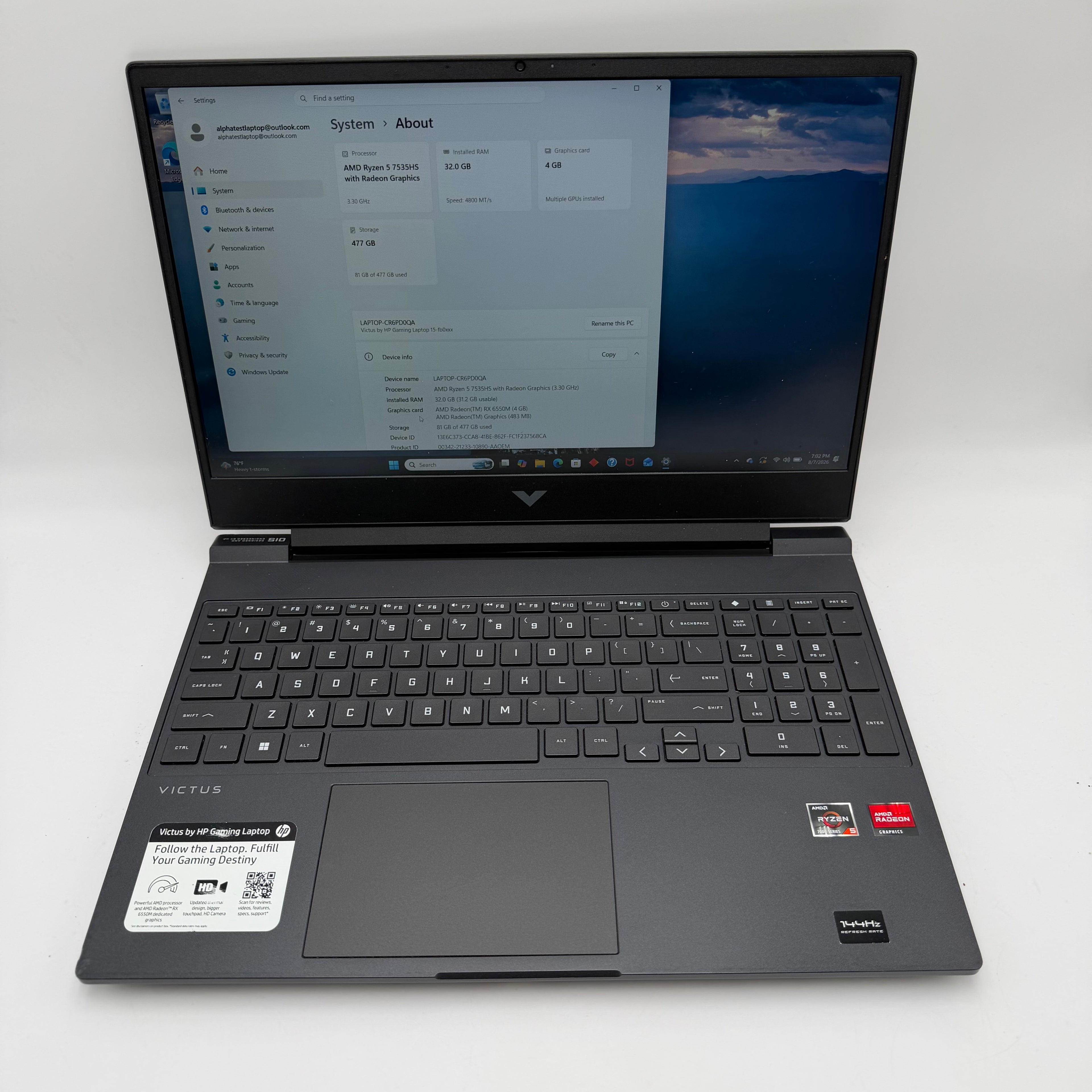 HP Victus  512Gb 32Gb Ryzen 5 7535HS 15-fb2063dx Laptop - Read