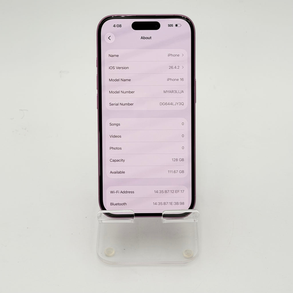 Unlocked Apple iPhone 16 A3081 256GB Pink 89% Battery Health