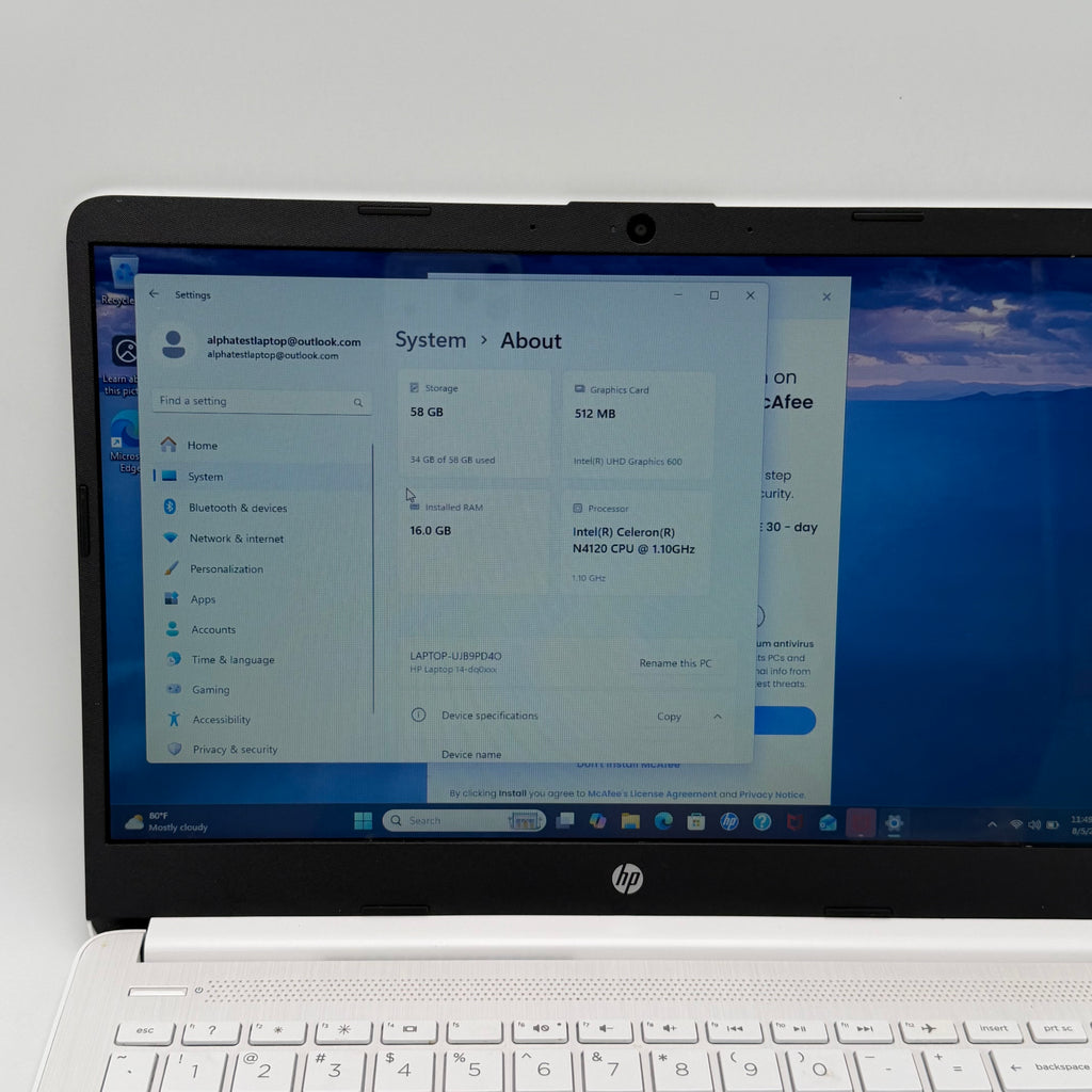 HP 14-dq0052dx Laptop - 64GB 16GB Intel Celeron N4120 1.1 GHz