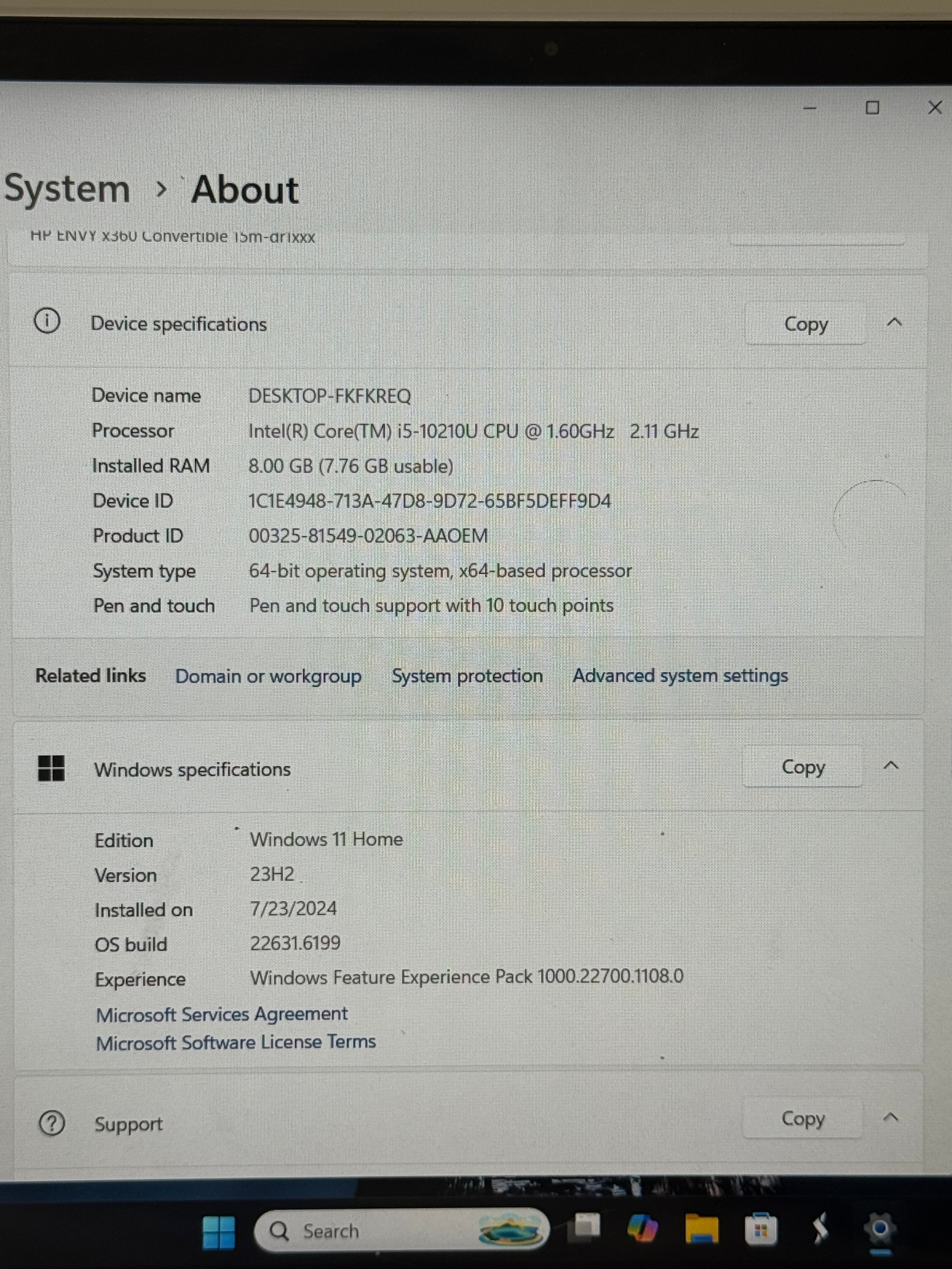 HP Envy X360 15M-DR1011DX 15.6" I5-10210U 1.6GHz 8GB RAM 256GB SSD