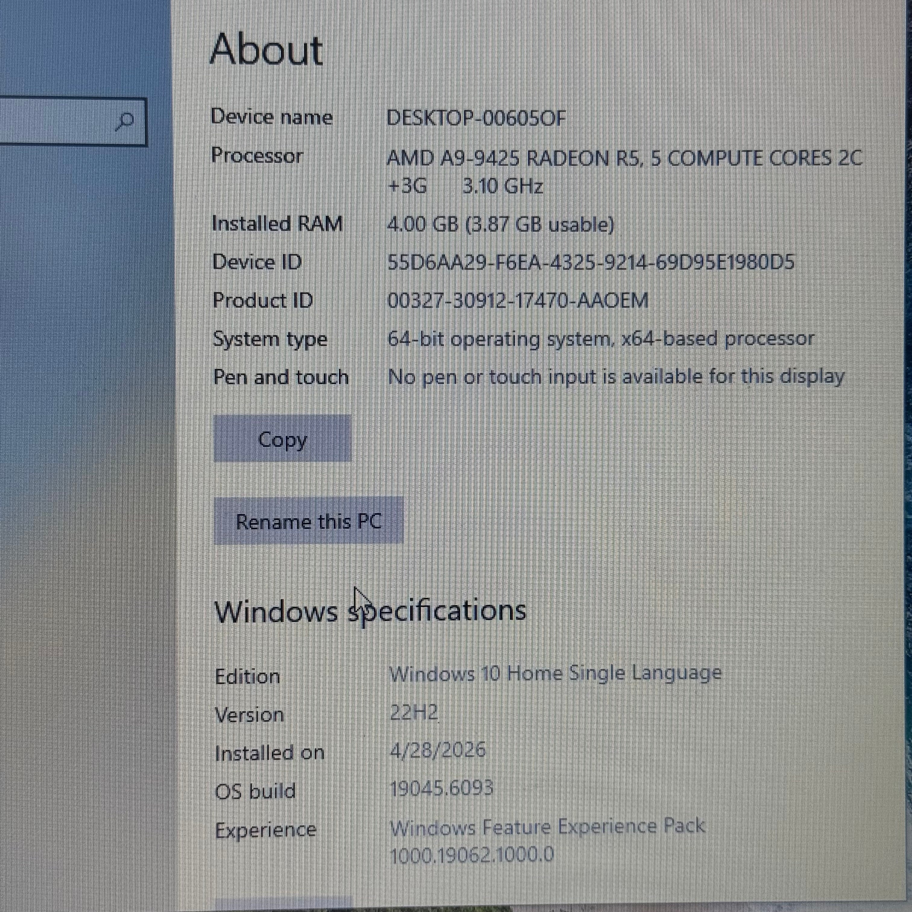 Dell Inspiron 3595 15” Laptop AMD A9 Radeon 3.10GHz 4GB RAM 1TB Silver For Parts - Battery unidentified