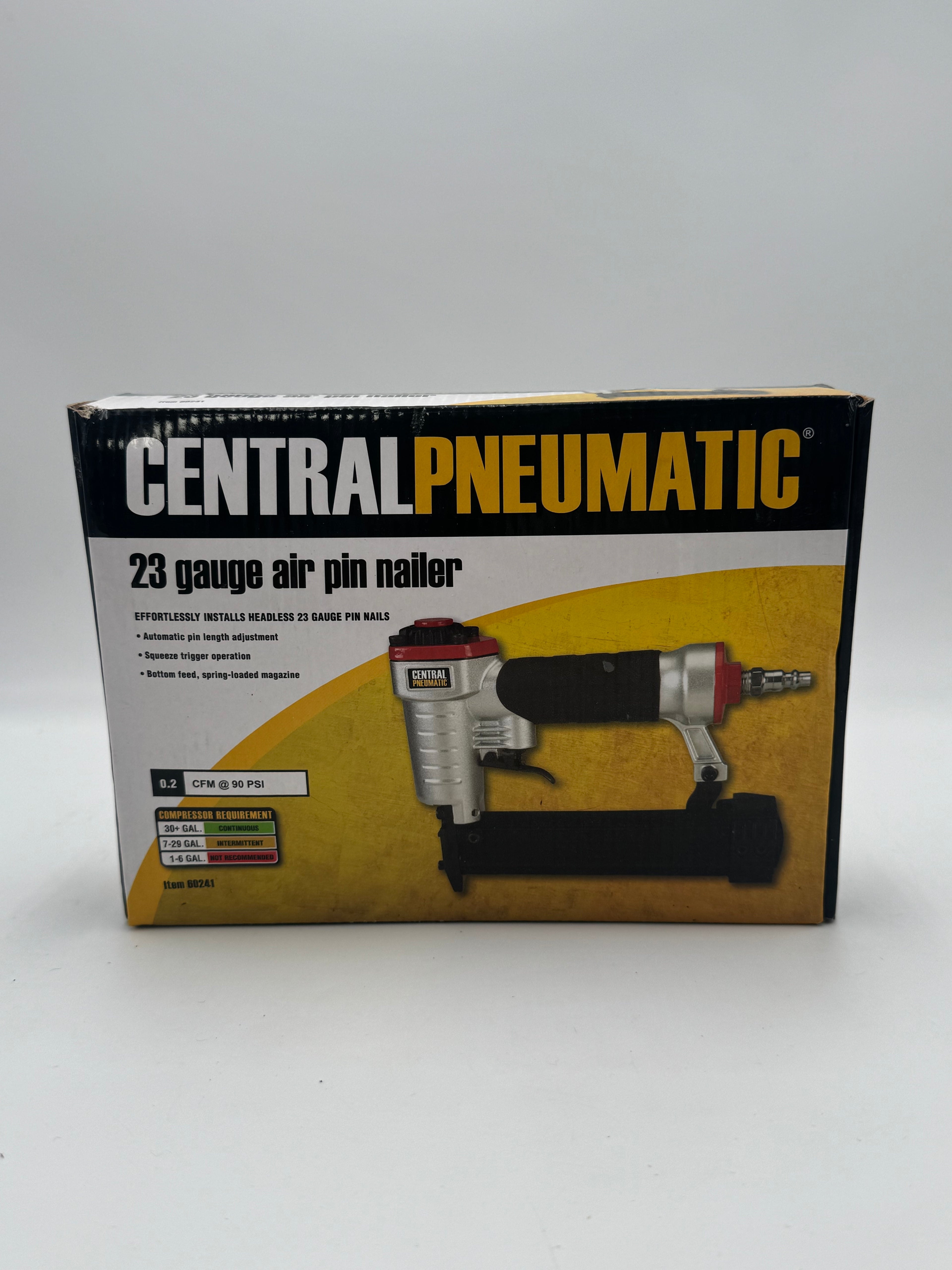 Central Pneumatic 23 Gauge Air Pin Nailer, Silver