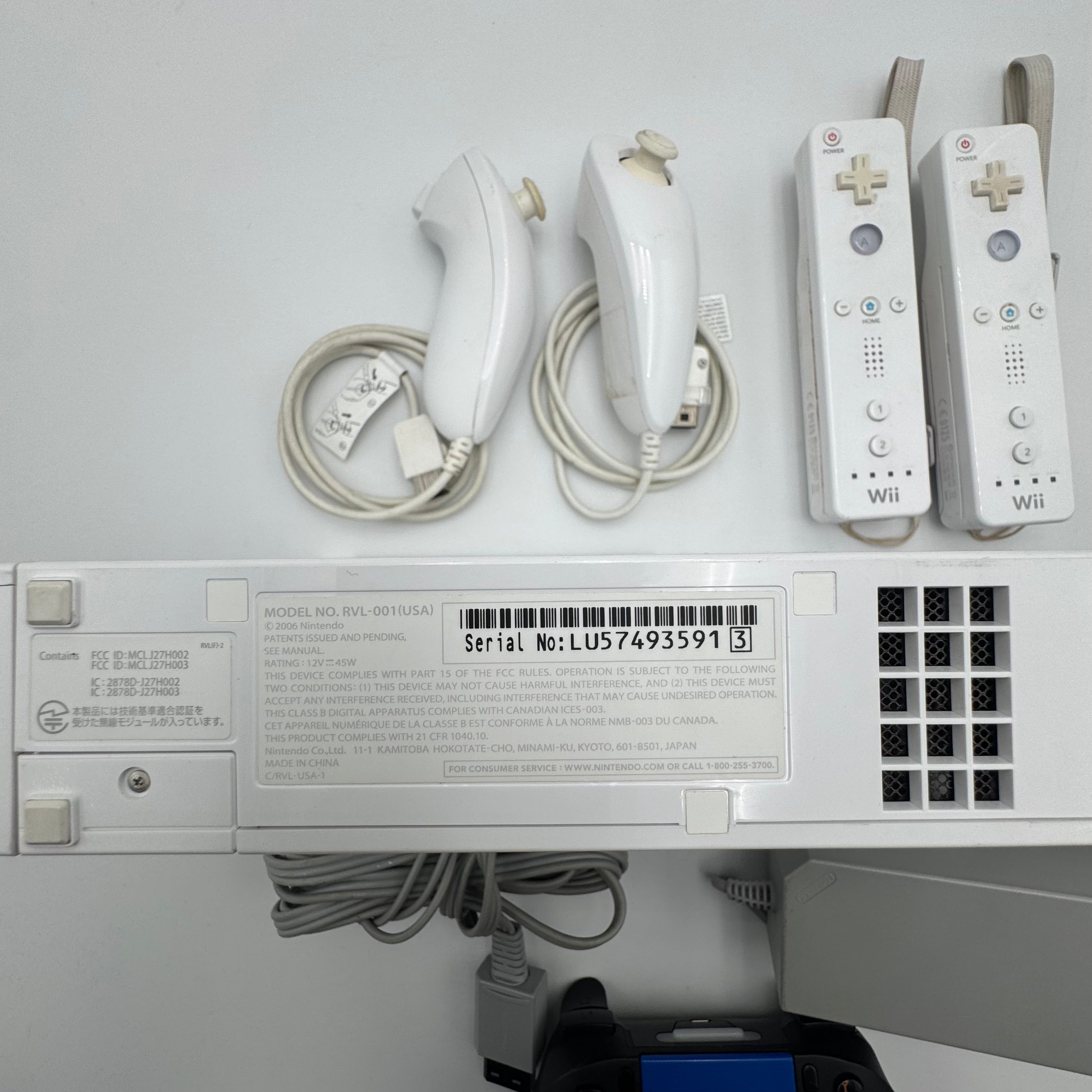 Nintendo Wii RVL-001 (2006) Console Bundle w/ Remotes, Nun chucks, Sensor Bar, and Power Cables + FREE Wireless Controller - Tested/Working
