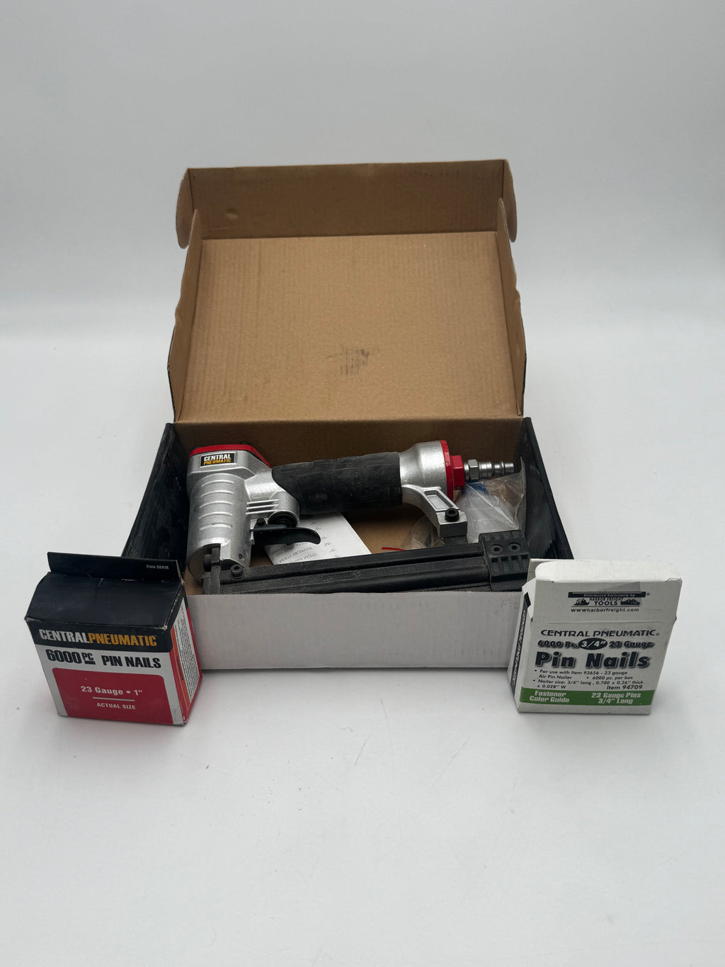 Central Pneumatic 23 Gauge Air Pin Nailer, Silver