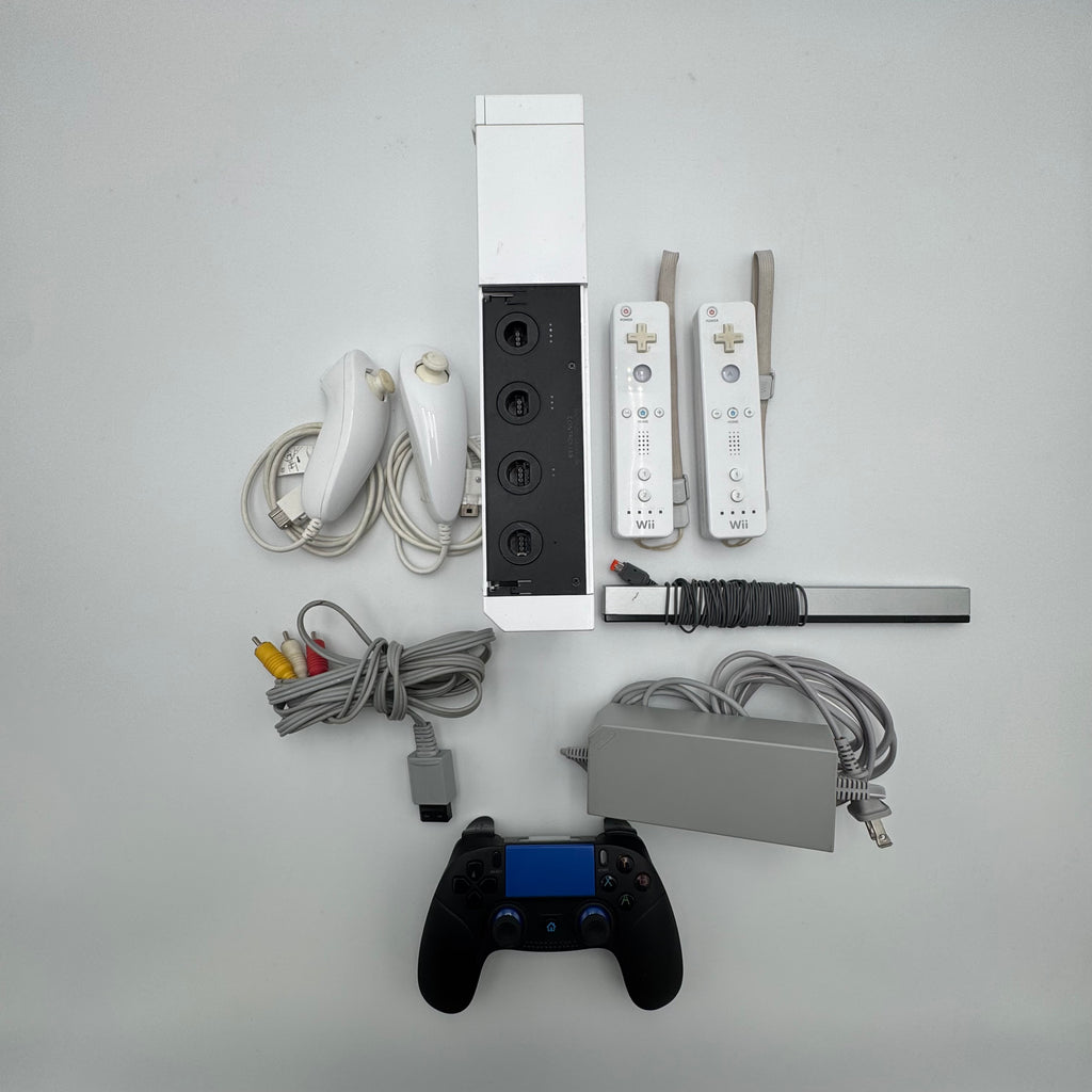 Nintendo Wii RVL-001 (2006) Console Bundle w/ Remotes, Nun chucks, Sensor Bar, and Power Cables + FREE Wireless Controller - Tested/Working