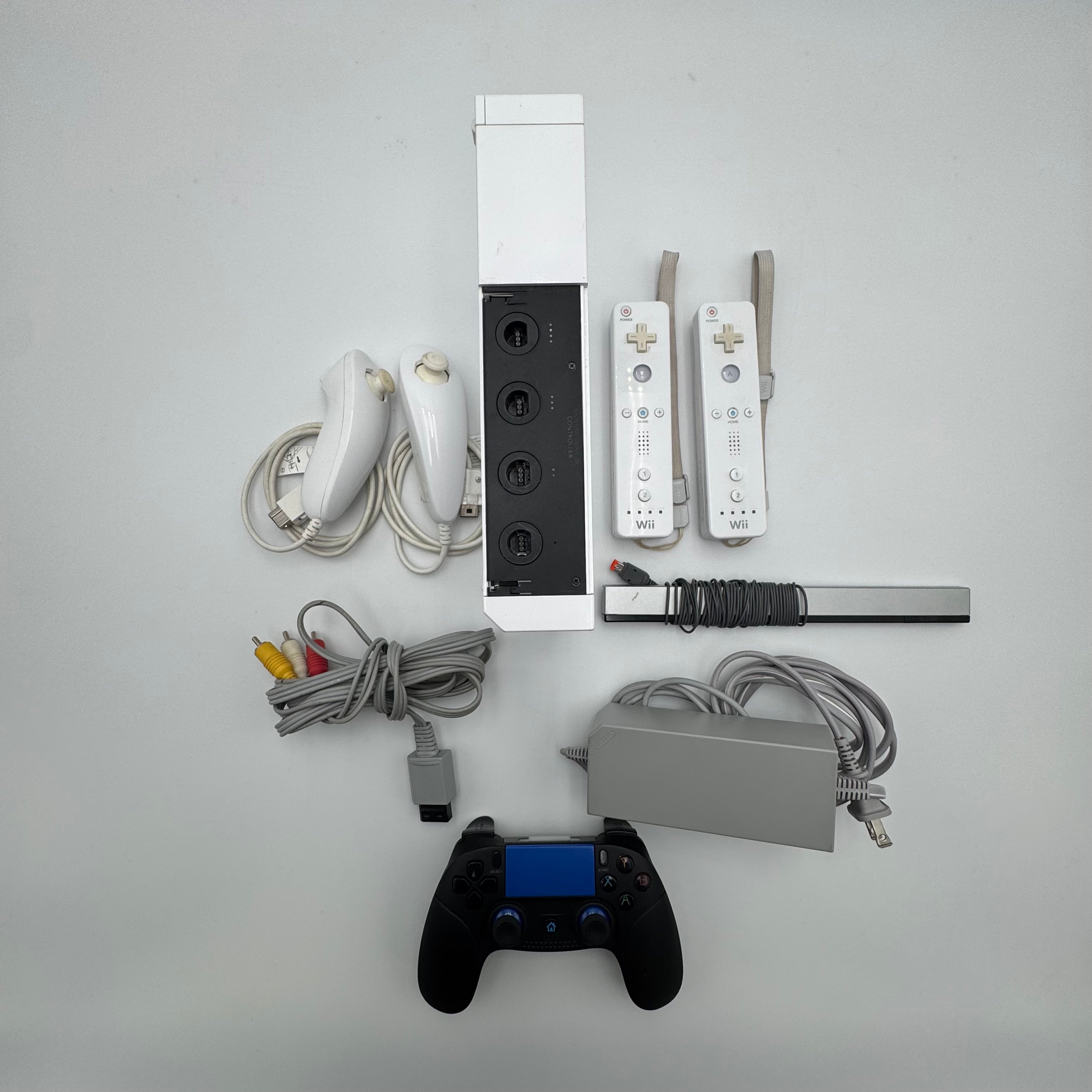 Nintendo Wii RVL-001 (2006) Console Bundle w/ Remotes, Nun chucks, Sensor Bar, and Power Cables + FREE Wireless Controller - Tested/Working