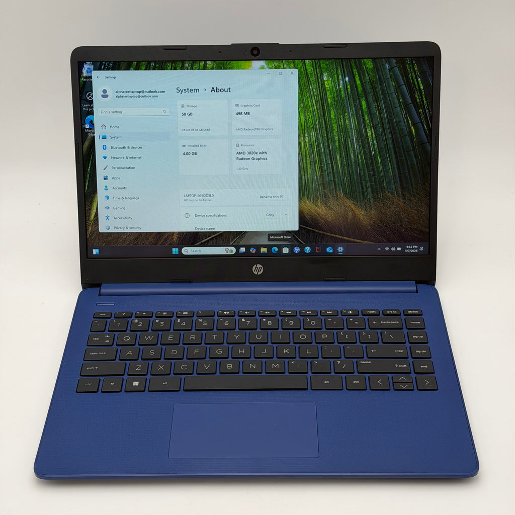 HP 14-fq0037nr 14-inch Laptop AMD A6 4GB RAM 64GB Blue Charger Included