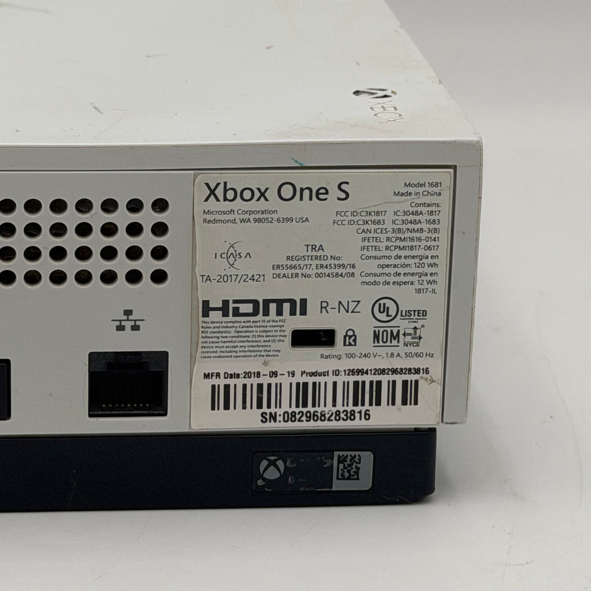 Microsoft Xbox One S (1681) 2016 Video Game System White - Broken HDMI - No Display