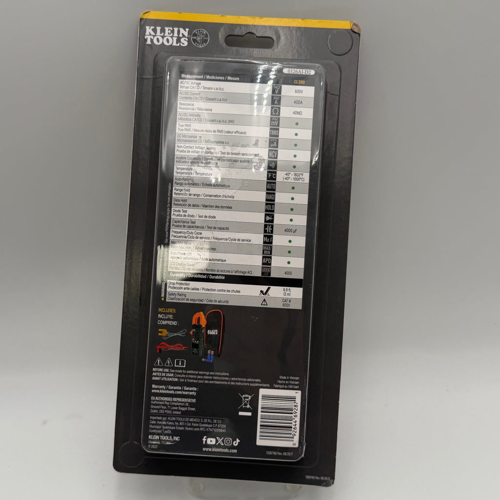 Klein Tools 400A AC Auto Ranging Trims Clamp Meter Black New in Box