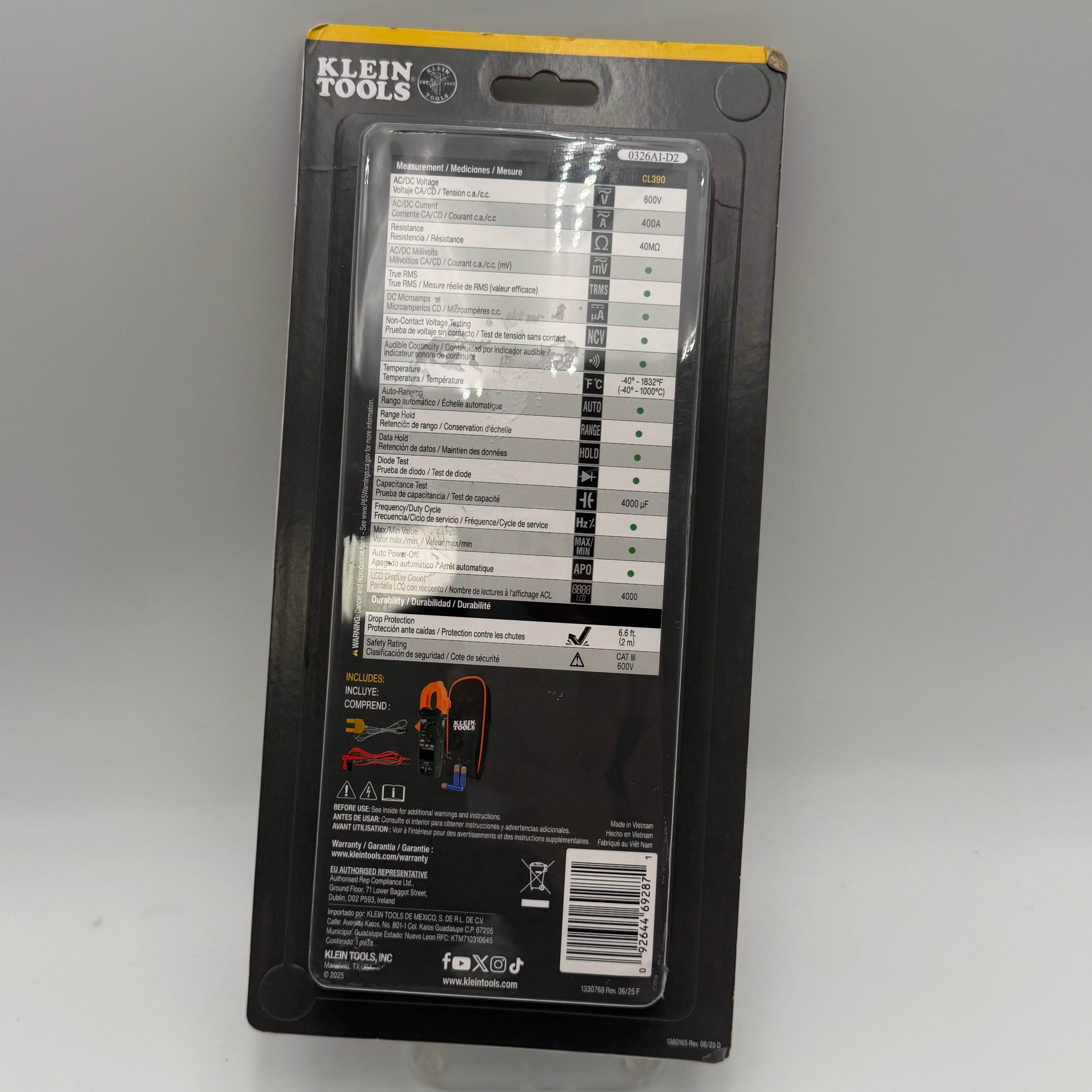 Klein Tools 400A AC Auto Ranging Trims Clamp Meter Black New in Box