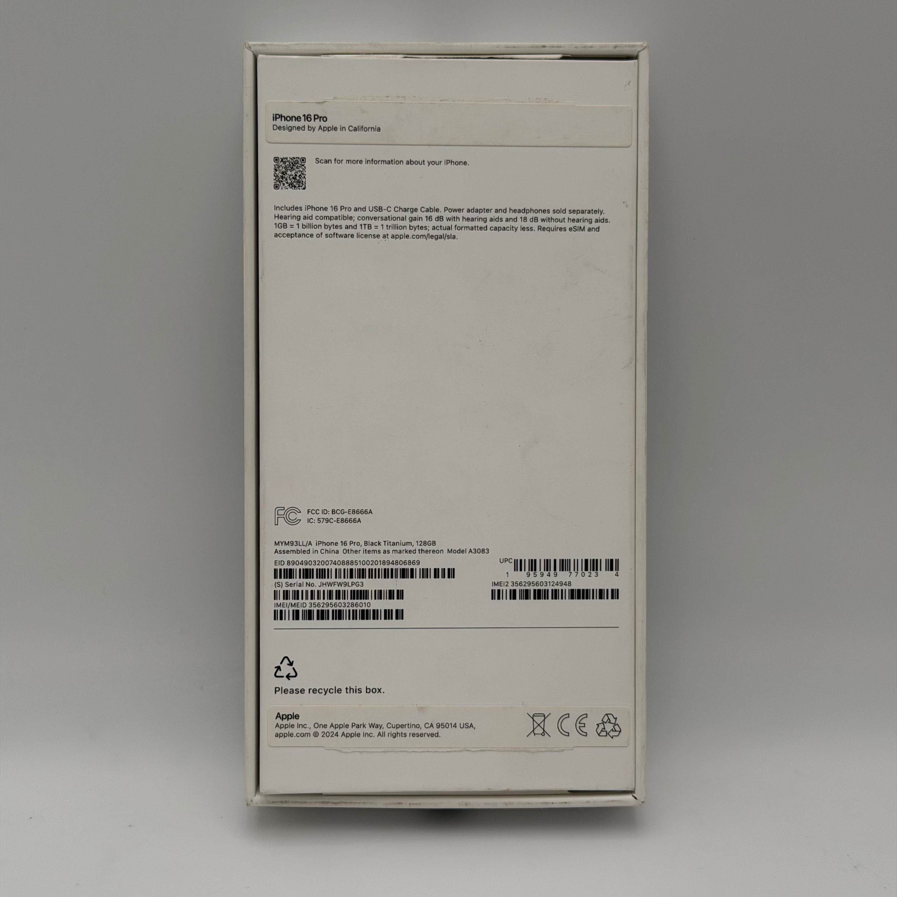 Unlocked Apple iPhone 16 Pro 128GB - 94% BH