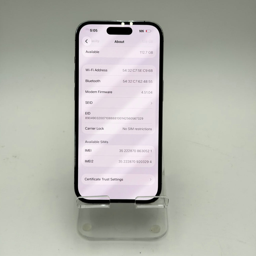 Broken Unlocked Apple iPhone 14 Pro - 128GB Purple - 77% BH - Cracked Back