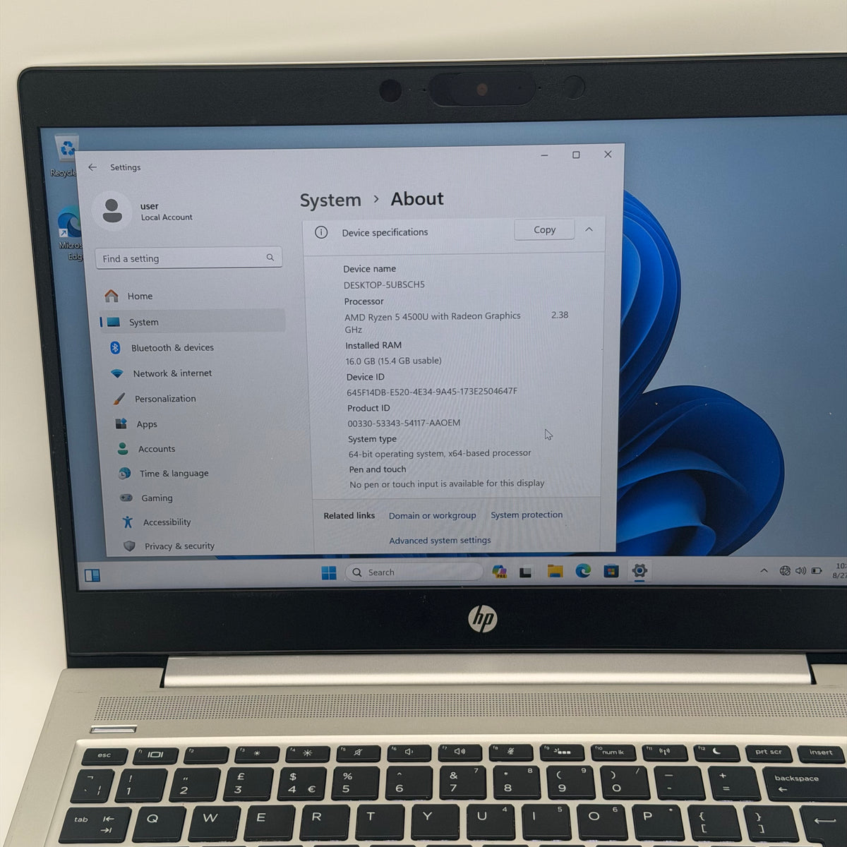 HP ProBook 445 G7 Laptop AMD Ryzen 5 8GB RAM 256GB Silver