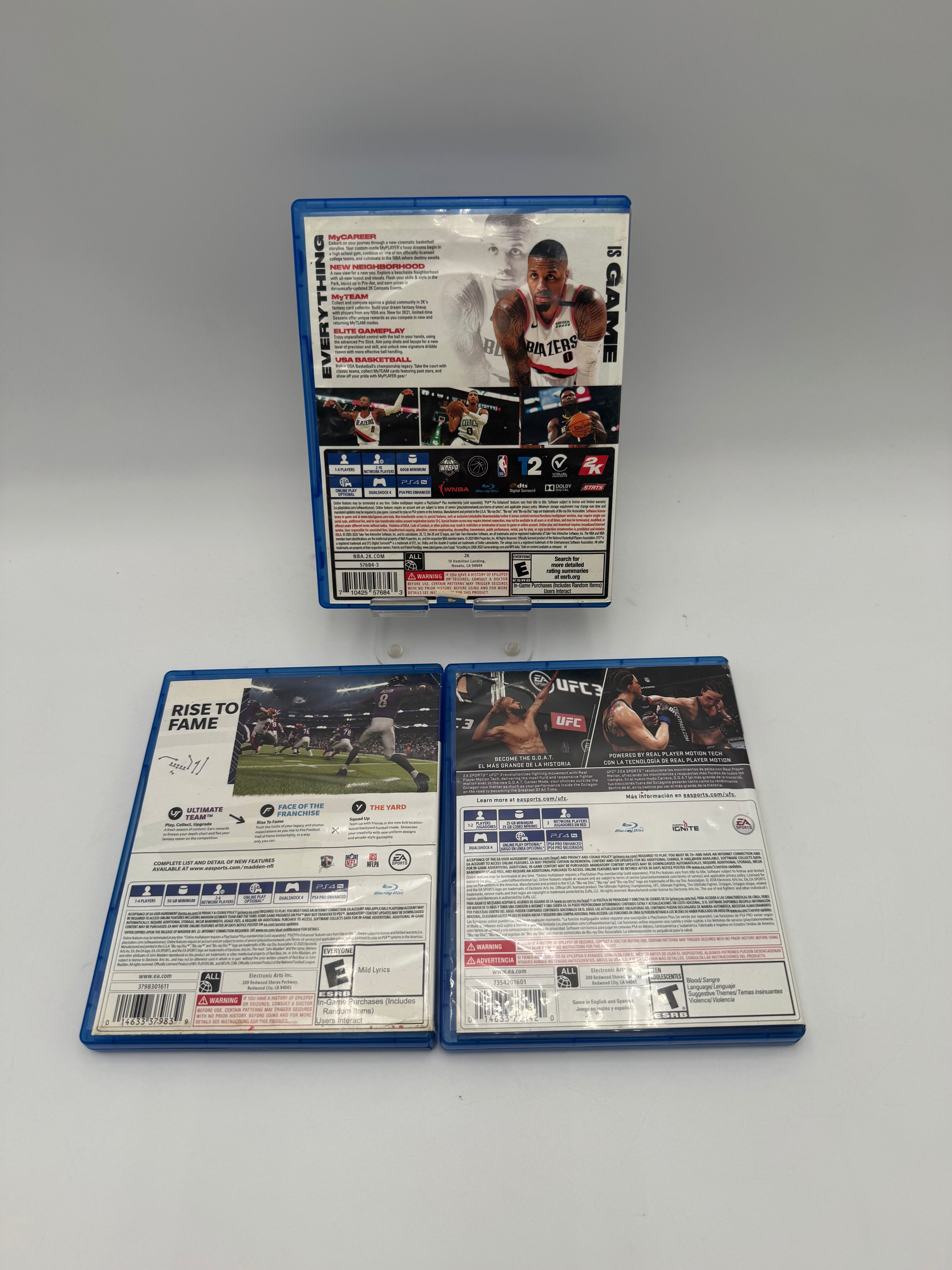 PS4 Madden NFL 21 w/ UFC 3 & NBA 2K21 - Used B - Tested Works