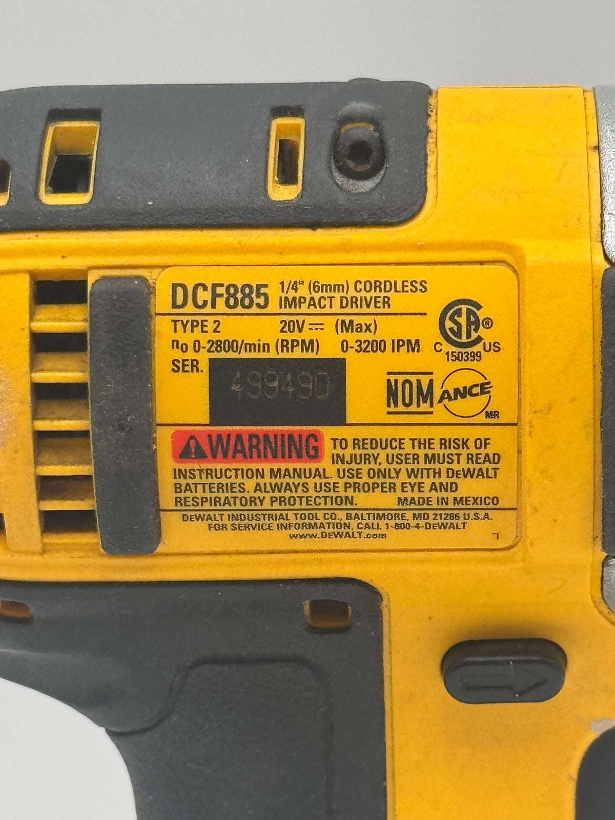 DeWalt DCF885 Impact Driver Used - A