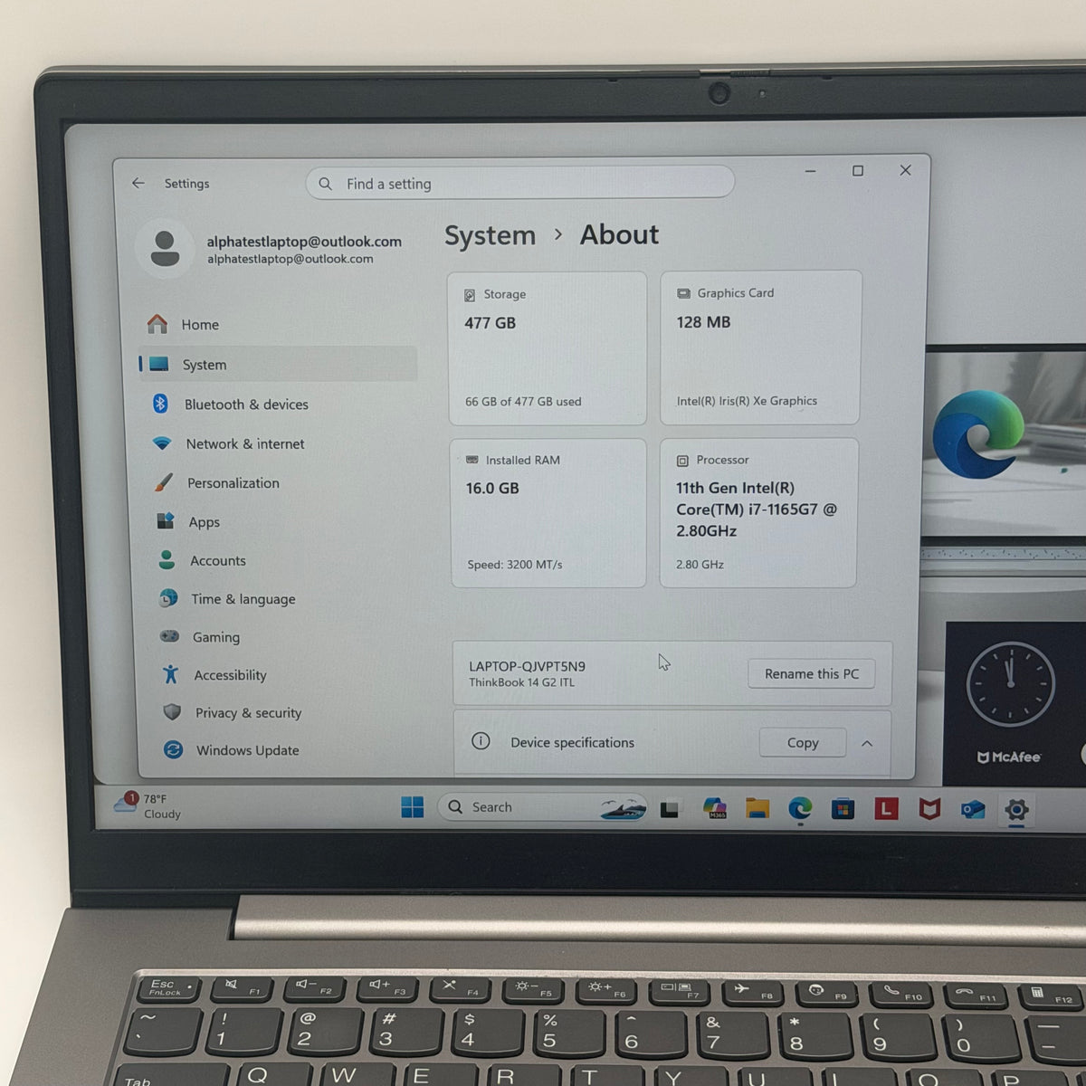 Lenovo ThinkBook 14 G2 ITL 512GB 16GB i7-1165G7