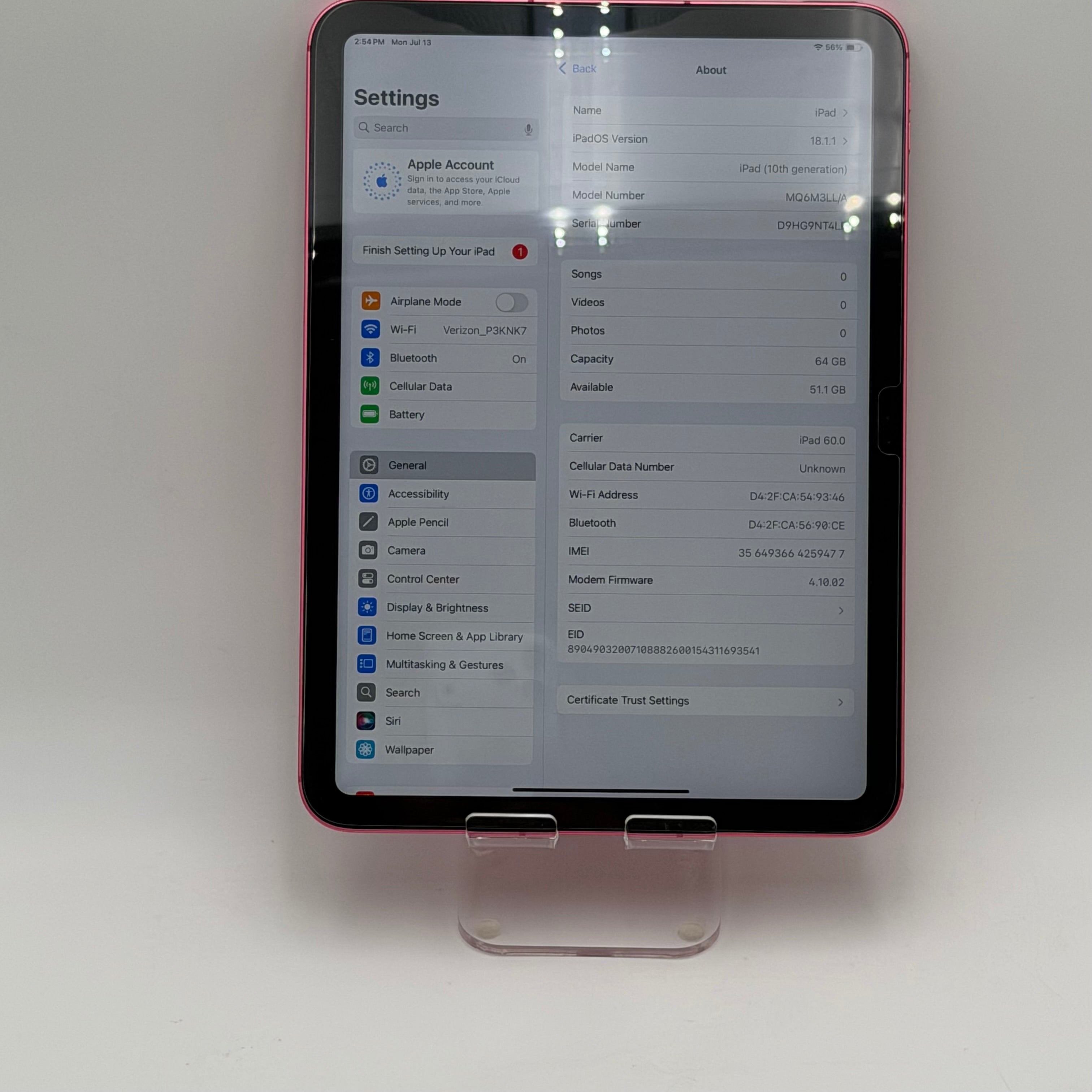 Apple iPad 10th Gen A2757 64GB Pink WiFi + Cellular Unlocked - Used A Tablet
