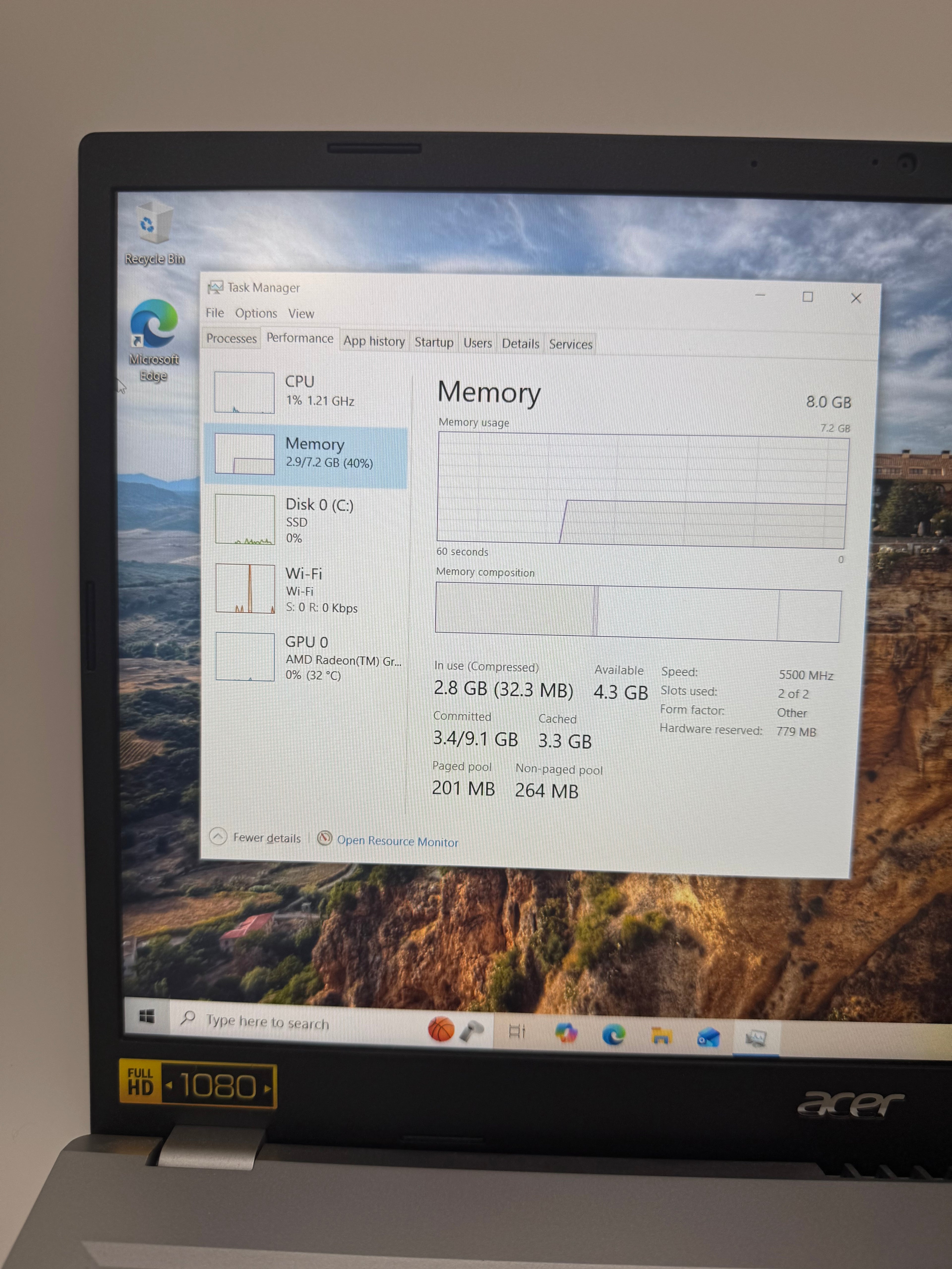 Acer Aspire 3 15 N23C3 Laptop AMD Ryzen 3 8GB 128GB 14-Inch Silver Used