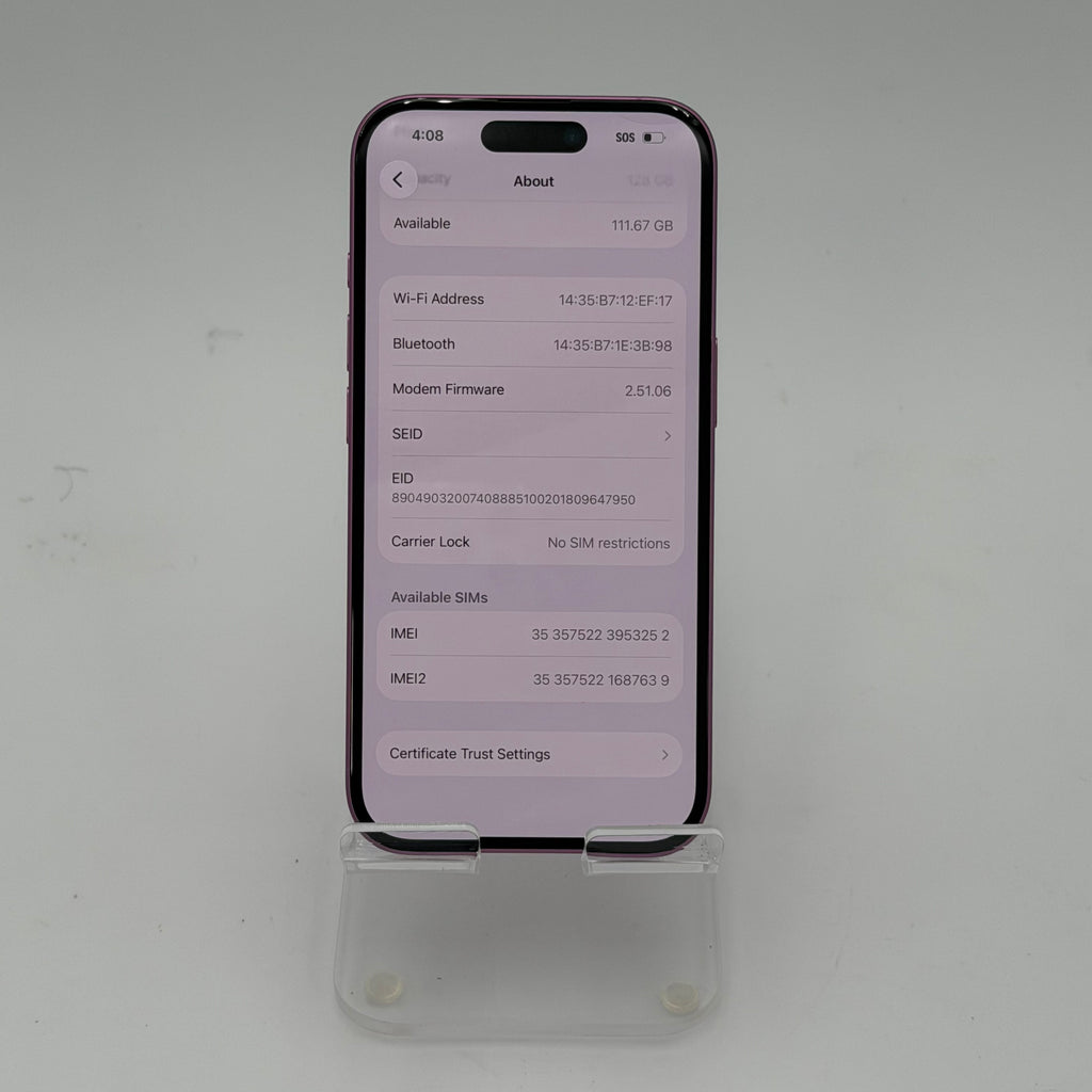 Unlocked Apple iPhone 16 A3081 256GB Pink 89% Battery Health