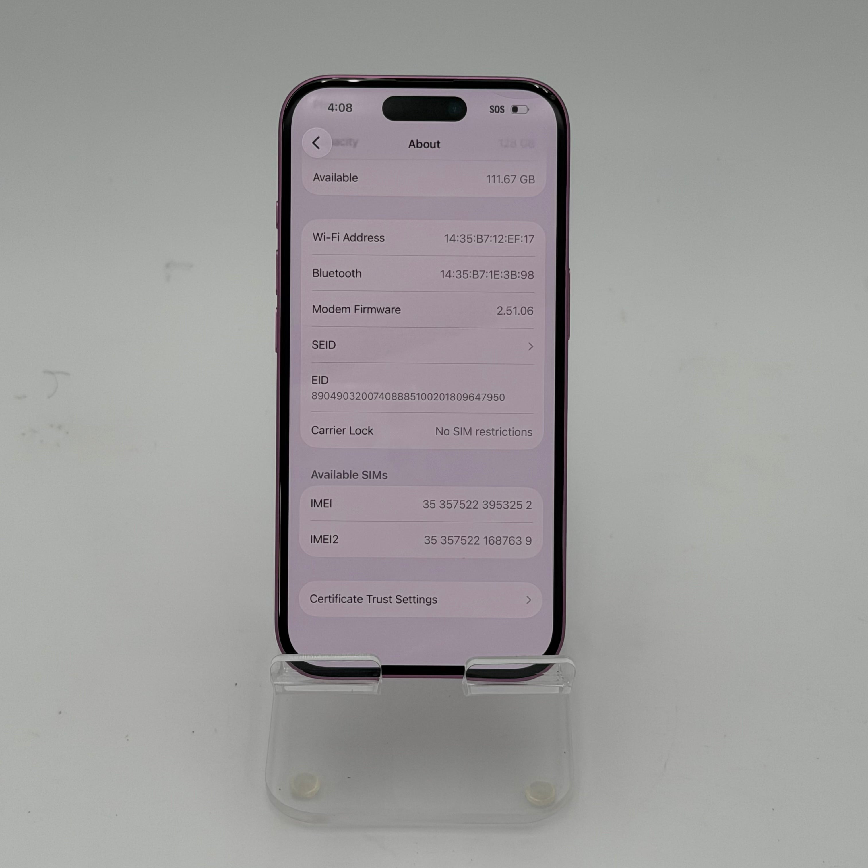 Unlocked Apple iPhone 16 A3081 256GB Pink 89% Battery Health
