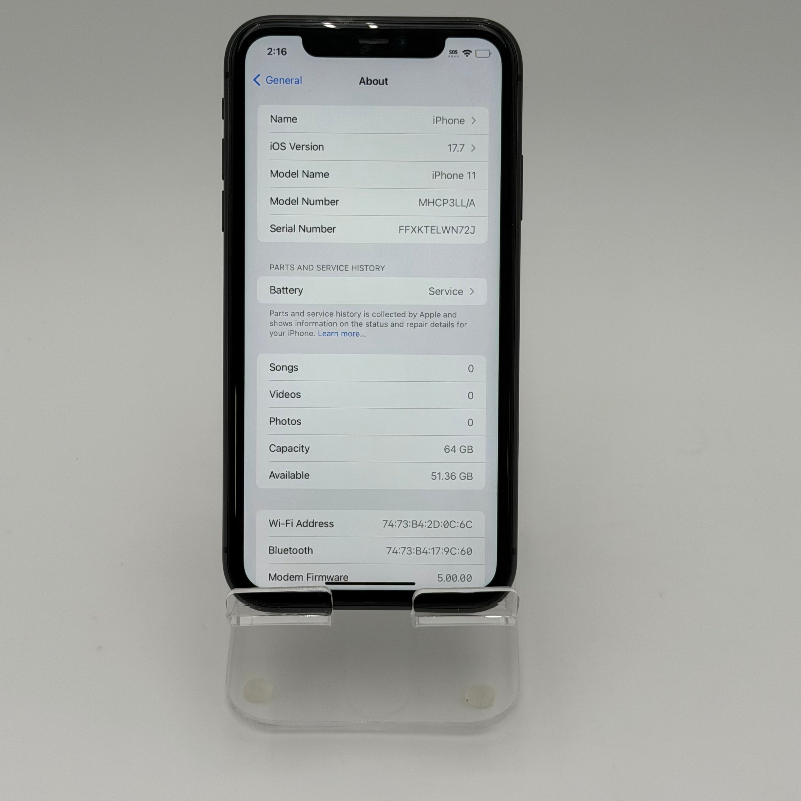 Broken Unlocked Apple iPhone 11 - 64GB - Bad Battery 75%