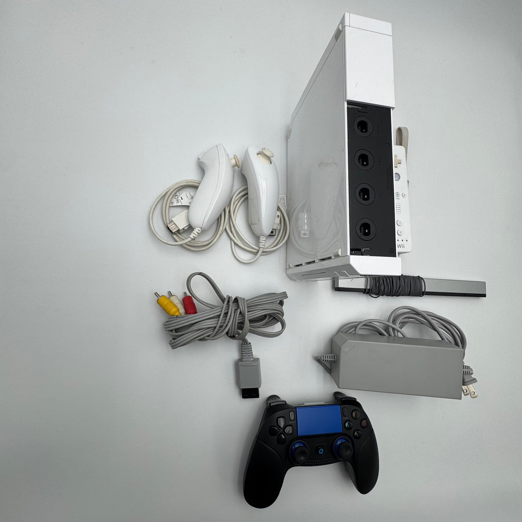 Nintendo Wii RVL-001 (2006) Console Bundle w/ Remotes, Nun chucks, Sensor Bar, and Power Cables + FREE Wireless Controller - Tested/Working