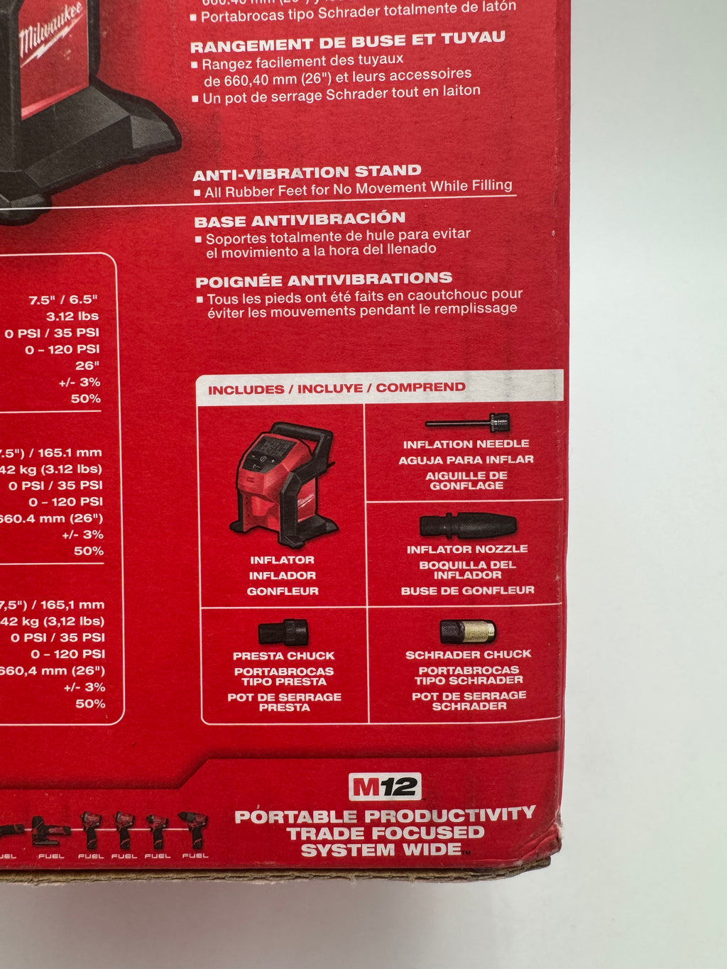 Milwaukee Tire Inflator 2475-20 Compact Cordless 120 PSI M12 Series (Tool Only)