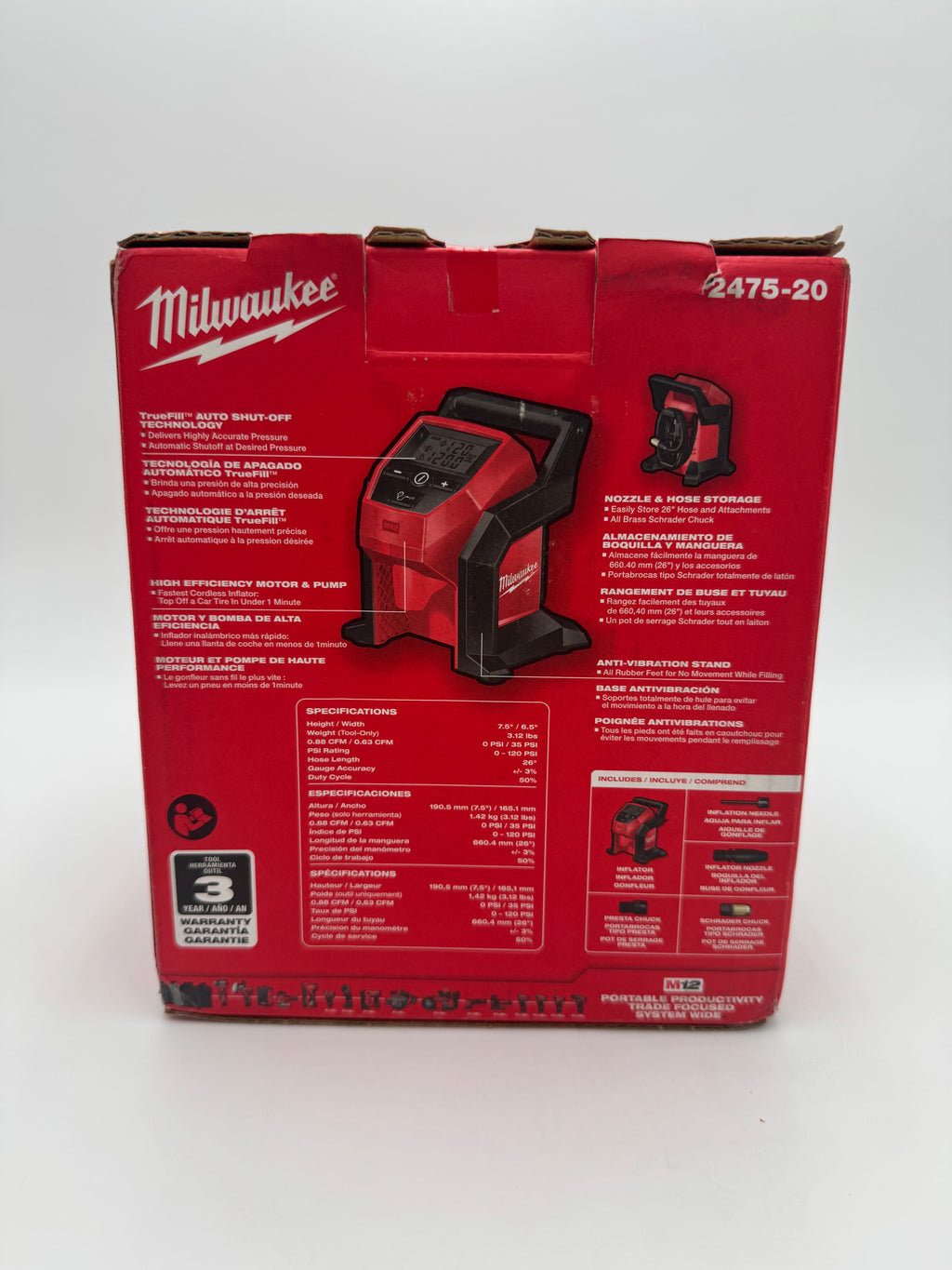 Milwaukee Tire Inflator 2475-20 Compact Cordless 120 PSI M12 Series (Tool Only)