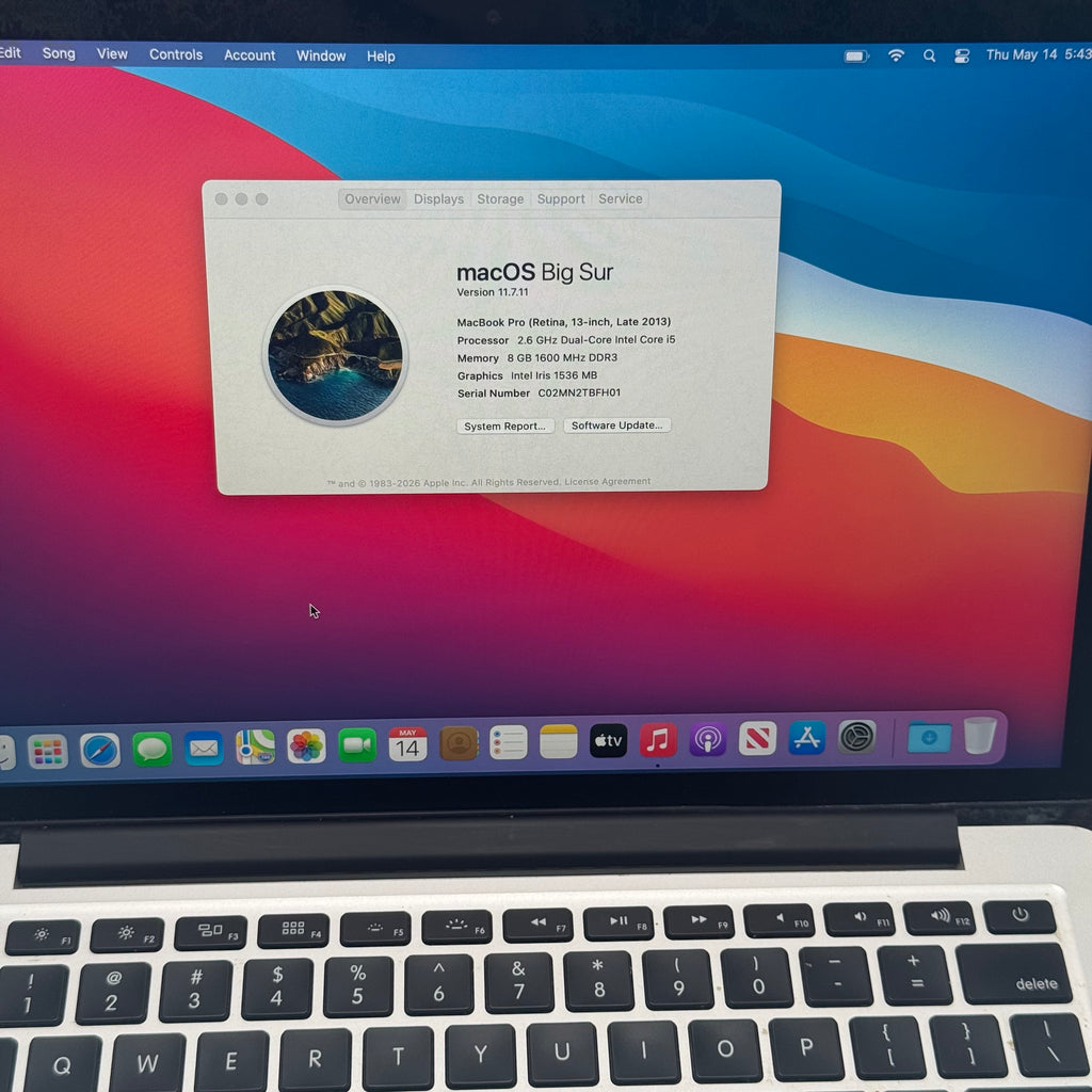 Apple MacBook Pro 13" (A1502) 2013 8GB RAM 500GB 2.6 GHz Dual-Core Intel Core i5 Silver