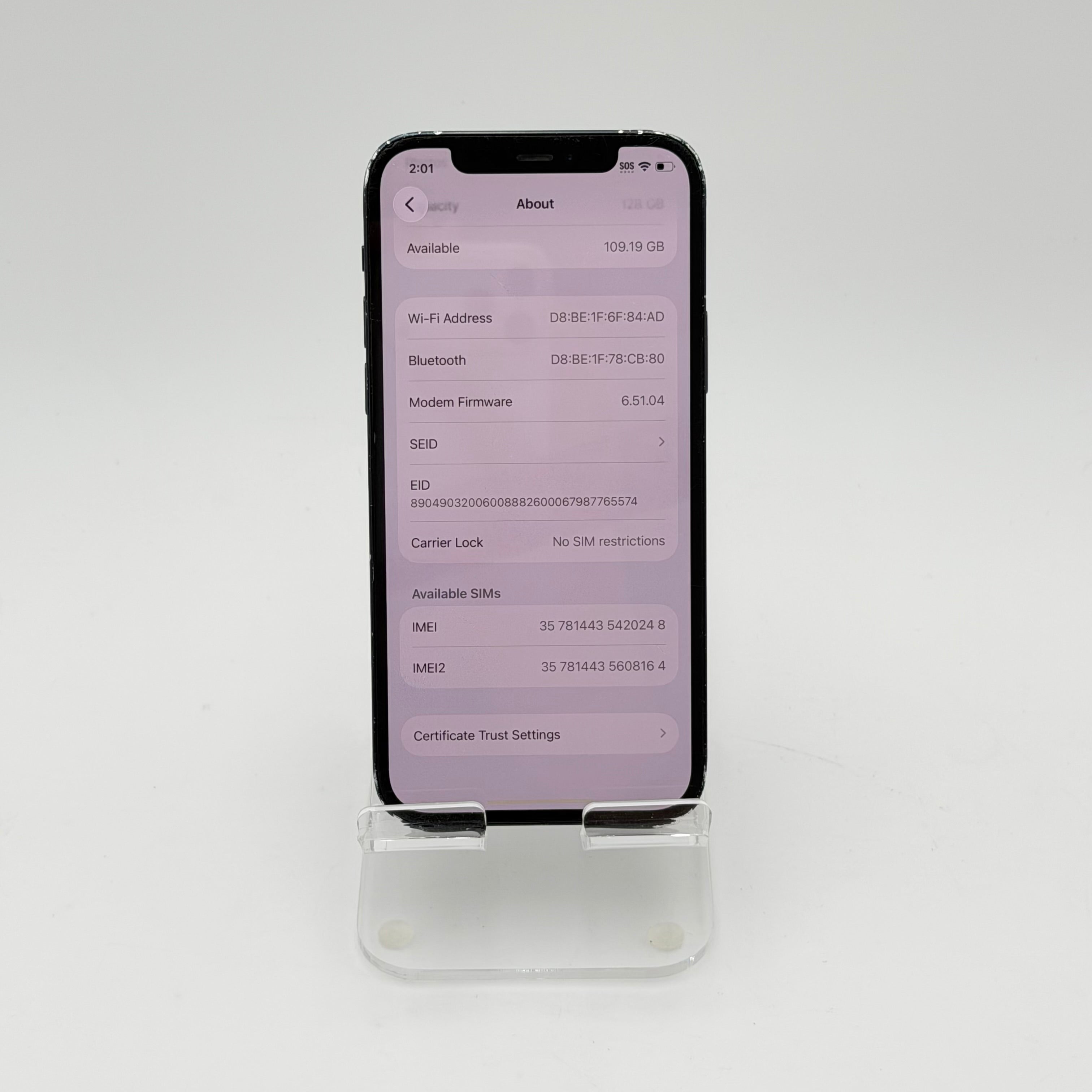 Broken Unlocked Apple iPhone 12 - 128GB - 79% BH - Cracked Back