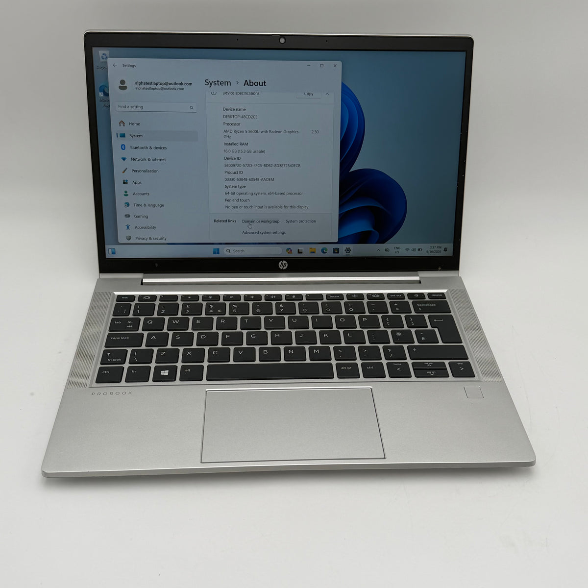 HP ProBook 635 G8 Laptop Ryzen 5 16GB RAM 256GB SSD Silver Charger