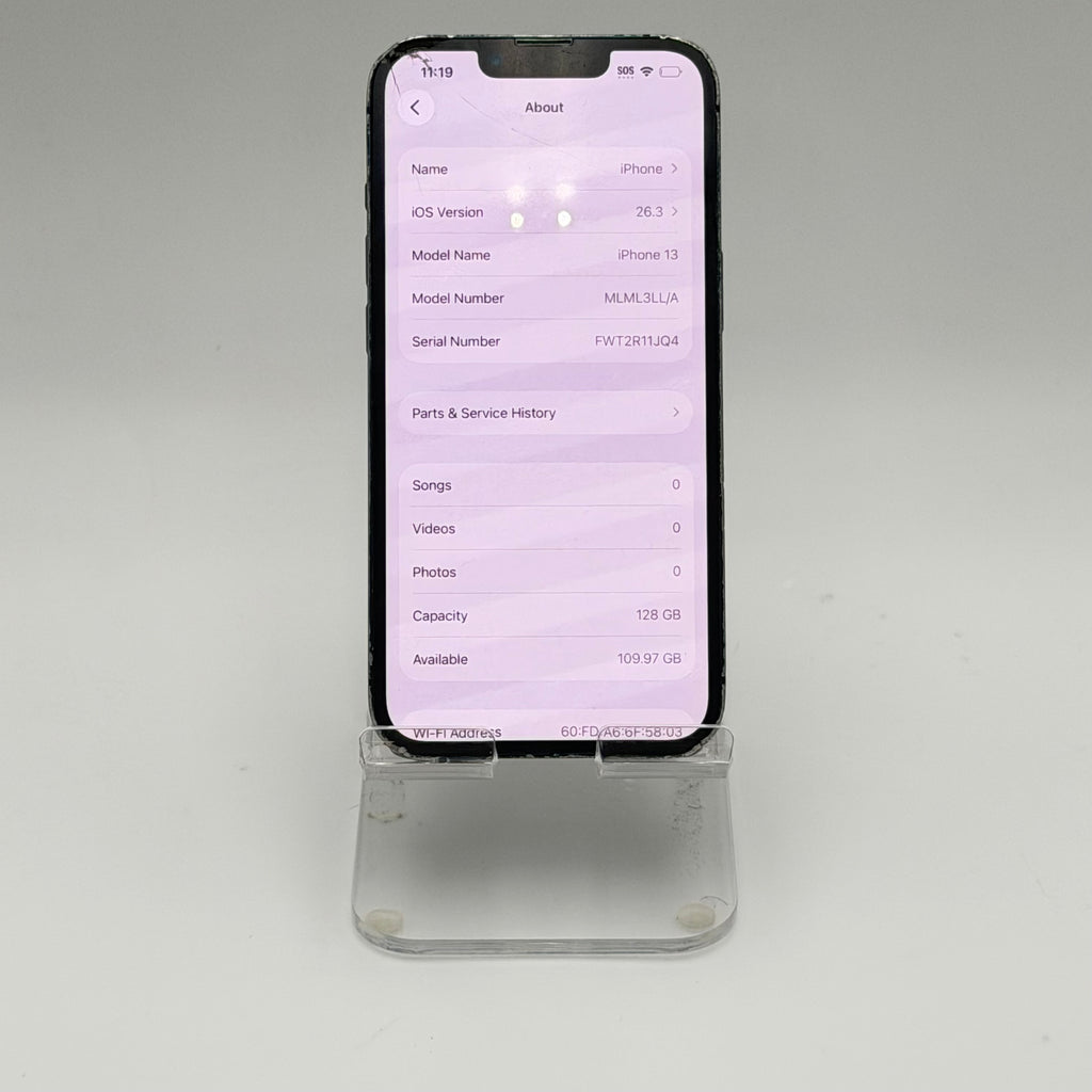 Broken Unlocked Apple iPhone 13 64GB Black - Cracked Back- 76%battery health